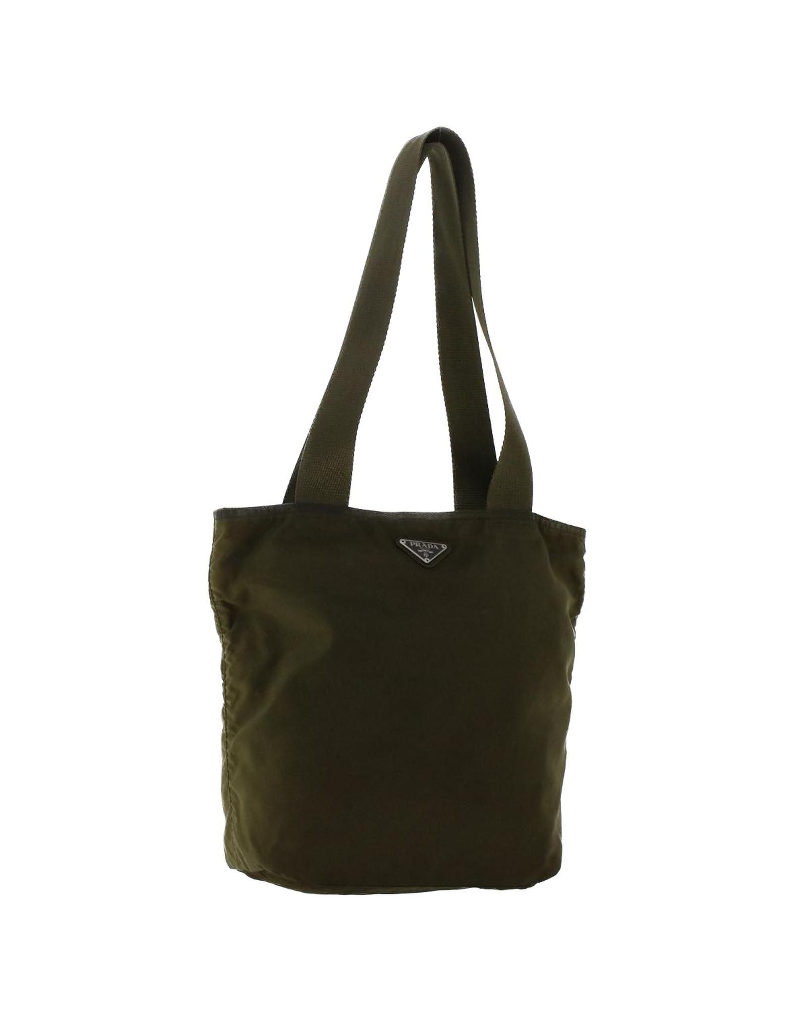 image of Prada Classic Khaki Nylon Tote Bag, Women's