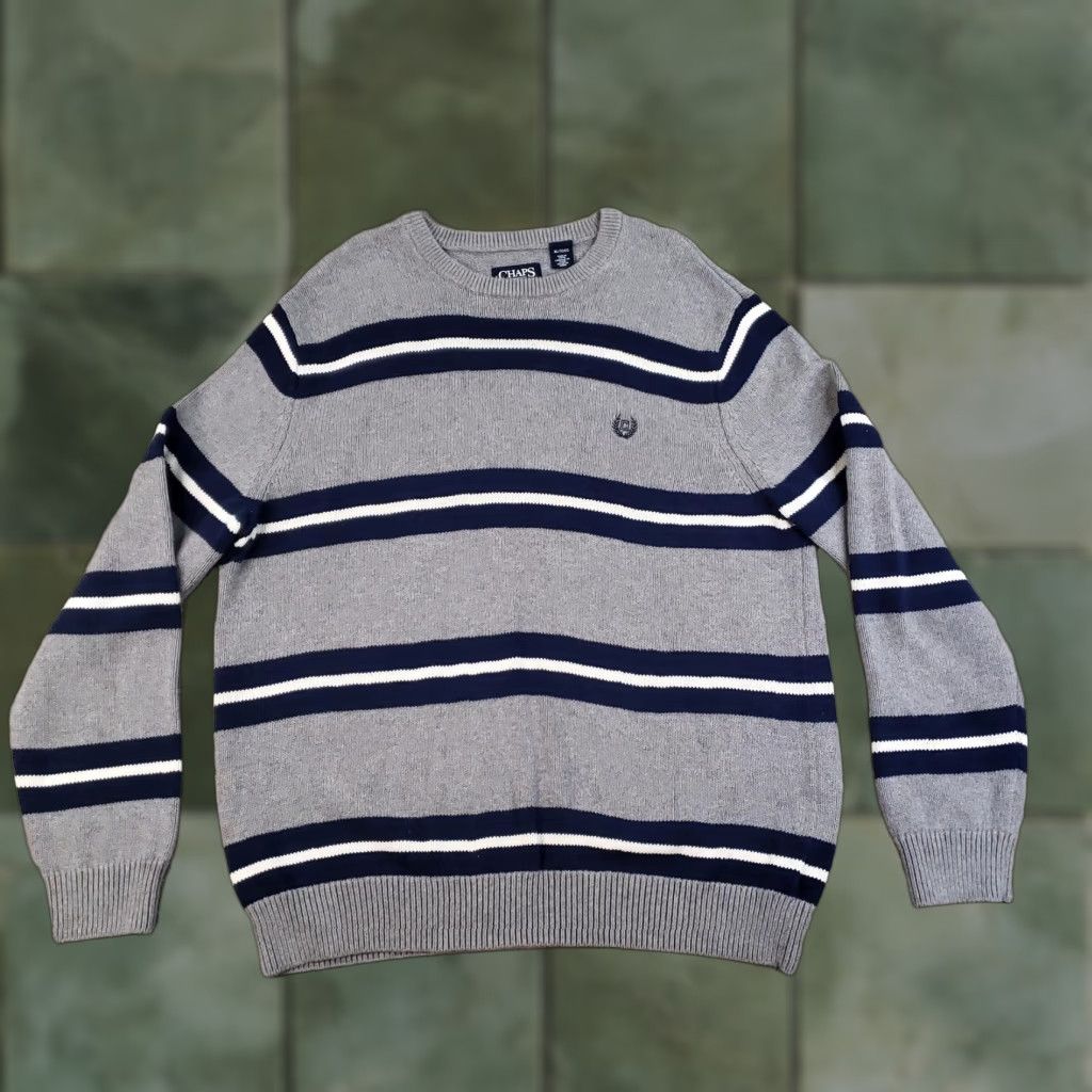 Chaps Chaps Sweater Mens Extra Large Gray Blue Striped Cotton Crewneck Pullover Casual Size US XL / EU 56 / 4 - 1 Thumbnail