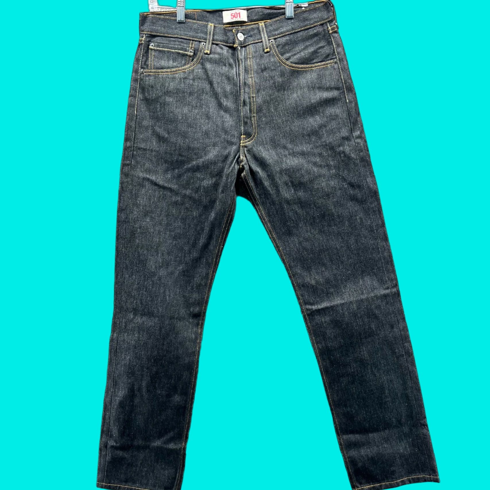 Levi's Levi's 501 Jeans Mens 33x34 Denim Button Fly Black Cotton Indigo Regular Straight Vintage Jeans Mens Size US 33 - 1 Thumbnail