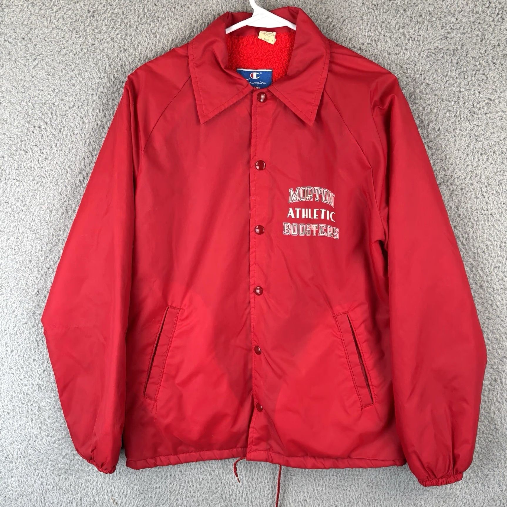 Champion VINTAGE Champion Coaches Jacket Mens S Red Nylon Bomber Snap 1980s Sherpa Lined USA Bandsmen 80s Theme—Mens Size US S / EU 44-46 / 1 - 2 Thumbnail