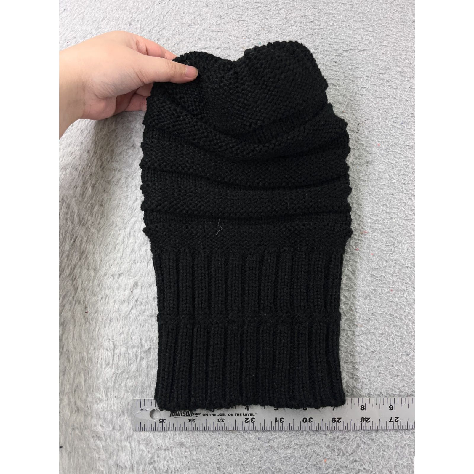 Vintage Beanie Womens Toque One Size Black Ribbed Knit 100% Acrylic Faux Fur Pom Ski Size ONE SIZE - 4 Thumbnail