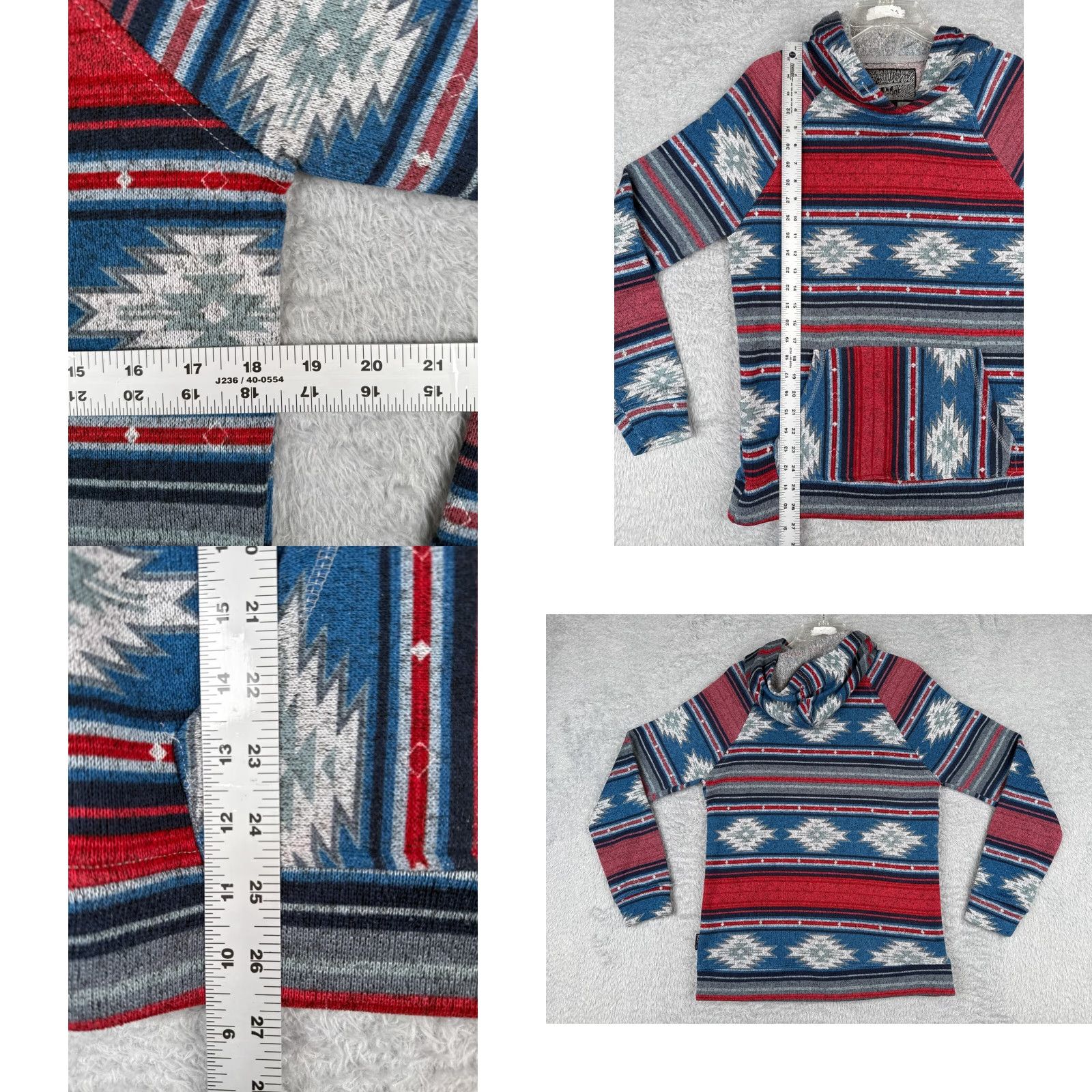 CLOT Brooklyn Cloth Hoodie Womens Small Red Blue Southwest Aztec Pullover Crew Neck Logo Pockets Solid Vintage No N/A Size S / US 4 / IT 40 - 8 Thumbnail