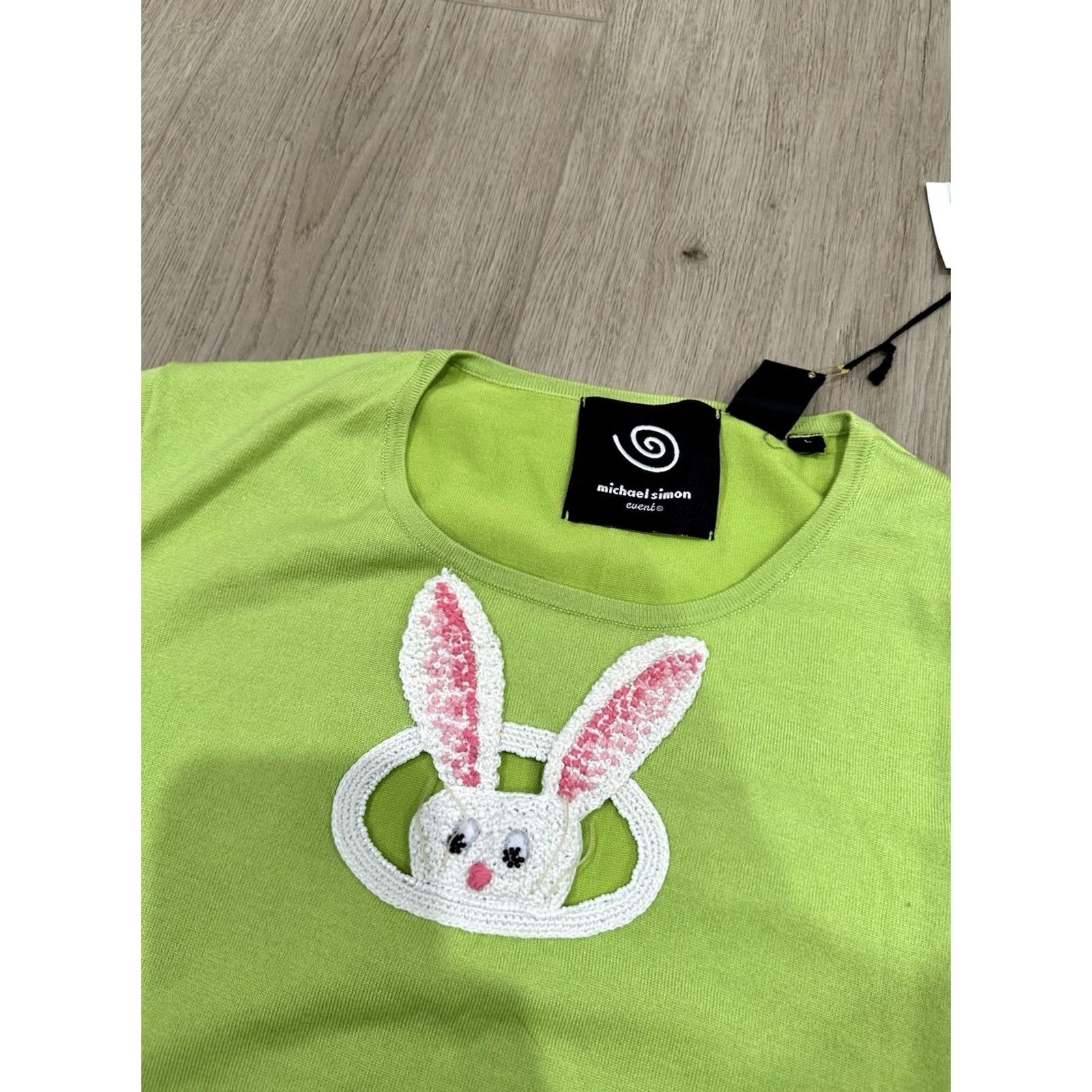 Vintage VINTAGE Michael Simon Easter Bunny Sweater Women's Large Lime Green Beaded Sequin Crochet Holiday Spring Size L / US 10 / IT 46 - 5 Thumbnail