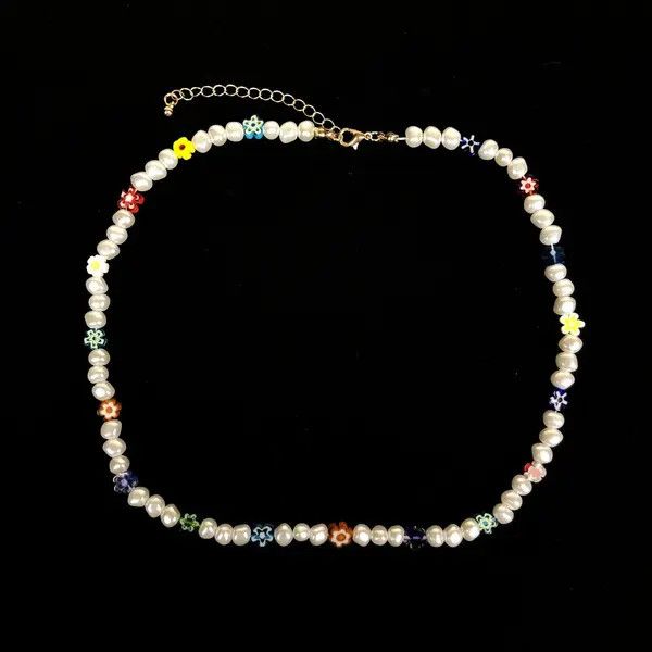 Jewelry Pearl Choker Flower Necklace Y2K Fashion Size ONE SIZE - 1 Thumbnail