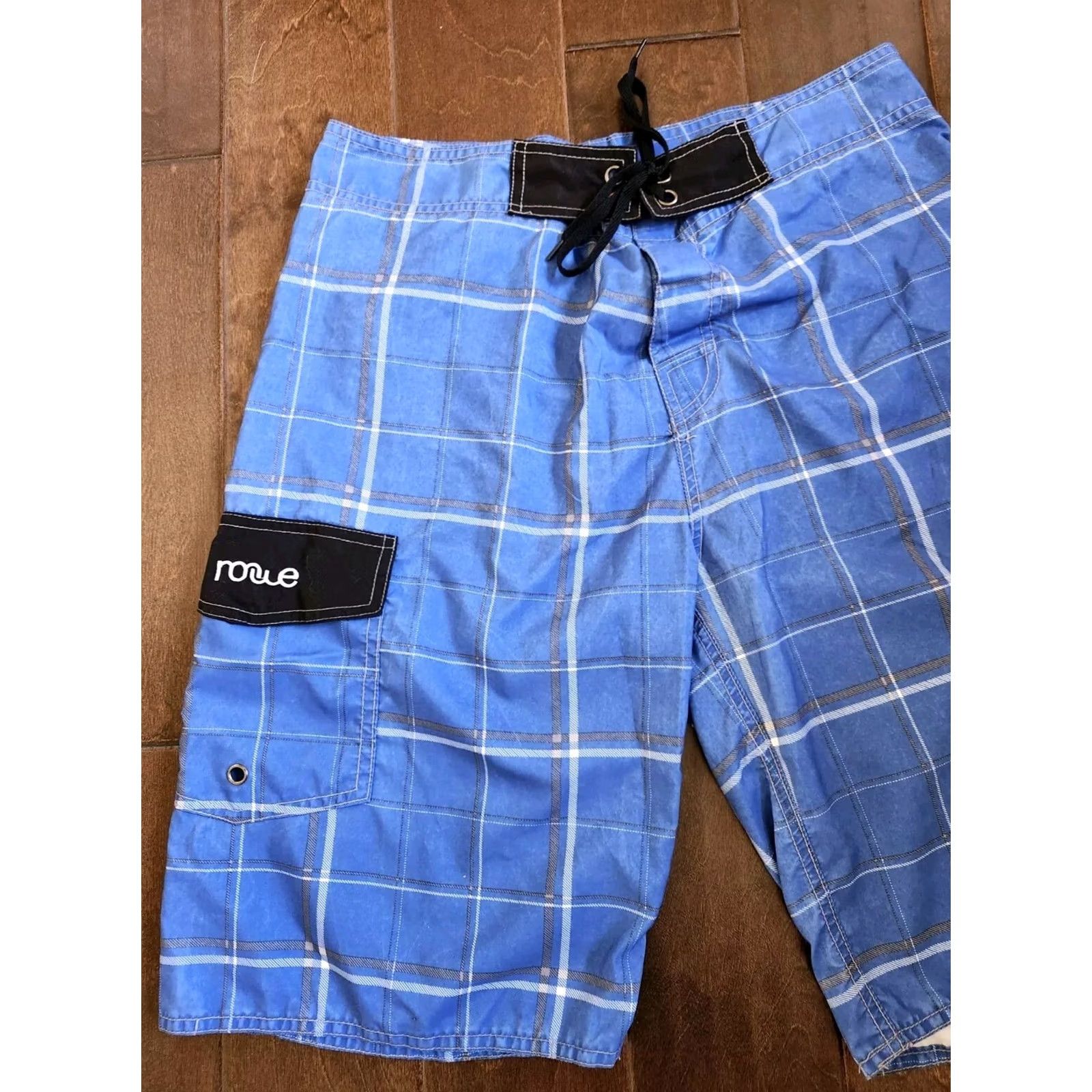 Vintage Nonwe Men's Blue Swim Trunks Shorts - Size 32 - Trunks - Pockets, Drawstring - 100% Polyester - Regular - Men Size US 32 / EU 48 - 2 Thumbnail