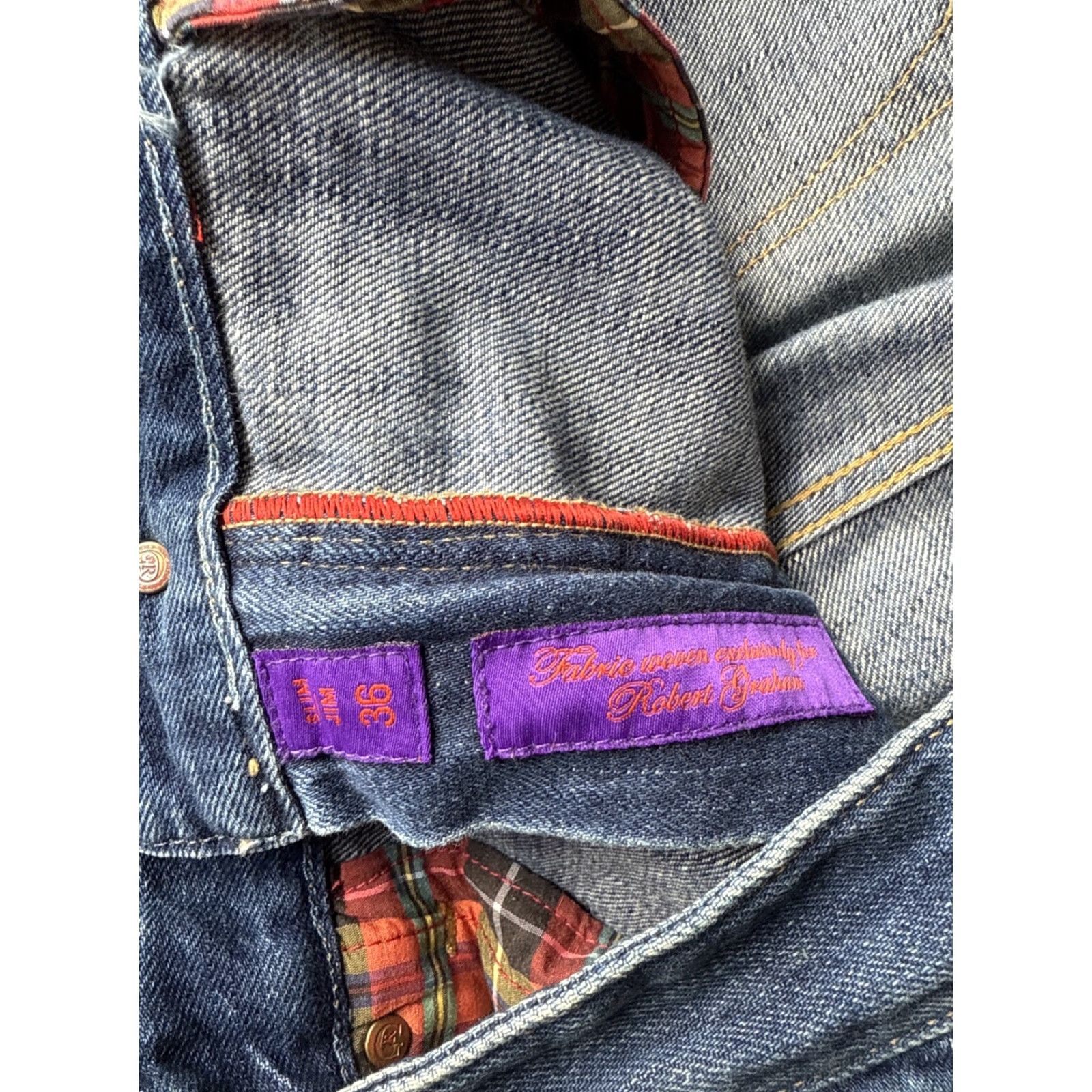 Robert Graham Robert Graham Slim Jim Jeans Mens 36x29.5 Dark Wash Denim Zip Straight Preppy Logo Zipper) Size US 36 / EU 52 - 4 Thumbnail