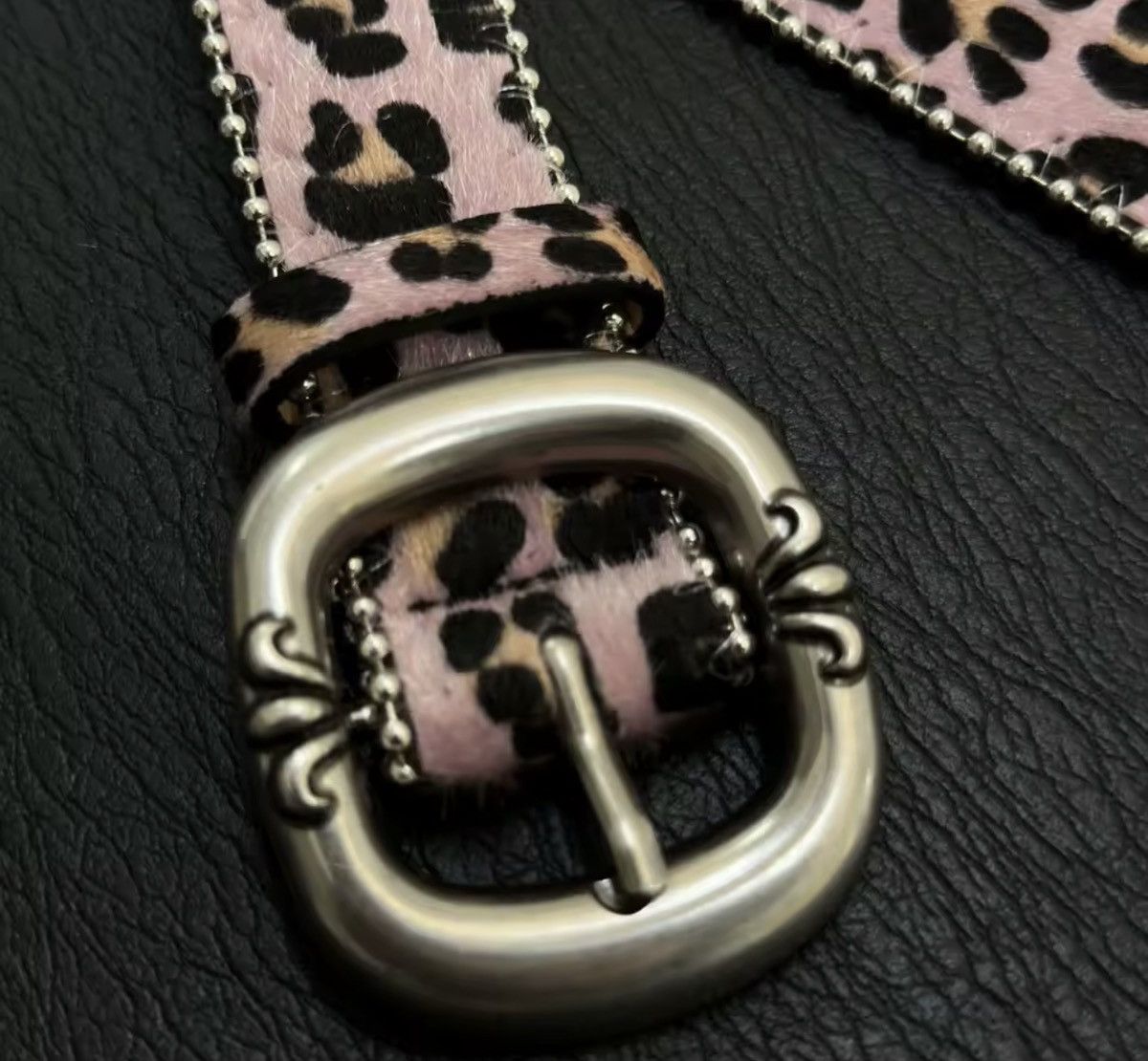 Leather Retro Light Pink Leopard Print Pu Leather Belt Size ONE SIZE - 2 Thumbnail