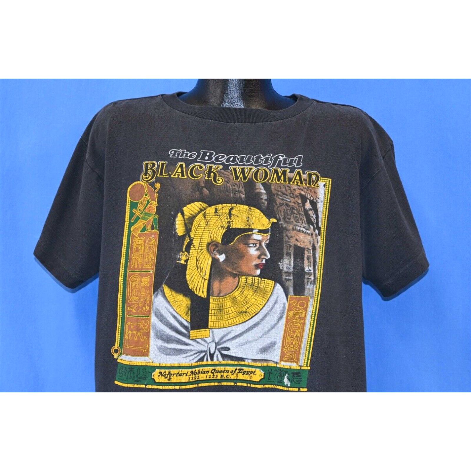 Image of Vintage VTG 90's Nerfertari Merimut Nubian Queen Egypt Beautiful Black Woman T-Shirt XL in White