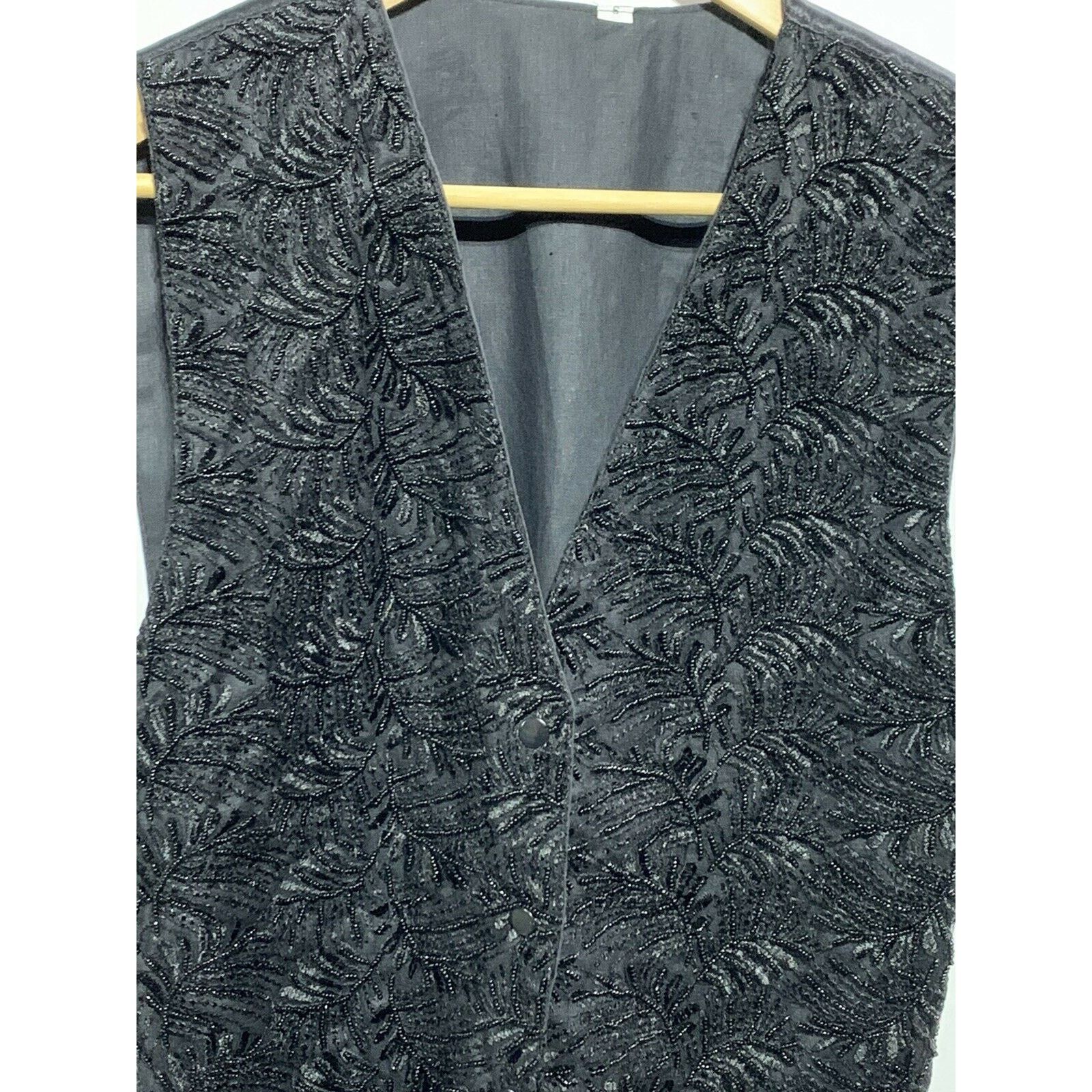 Handmade Black Handmade Beaded vintage Lace Snap vest Small 1980-1990 Size S / US 4 / IT 40 - 3 Thumbnail