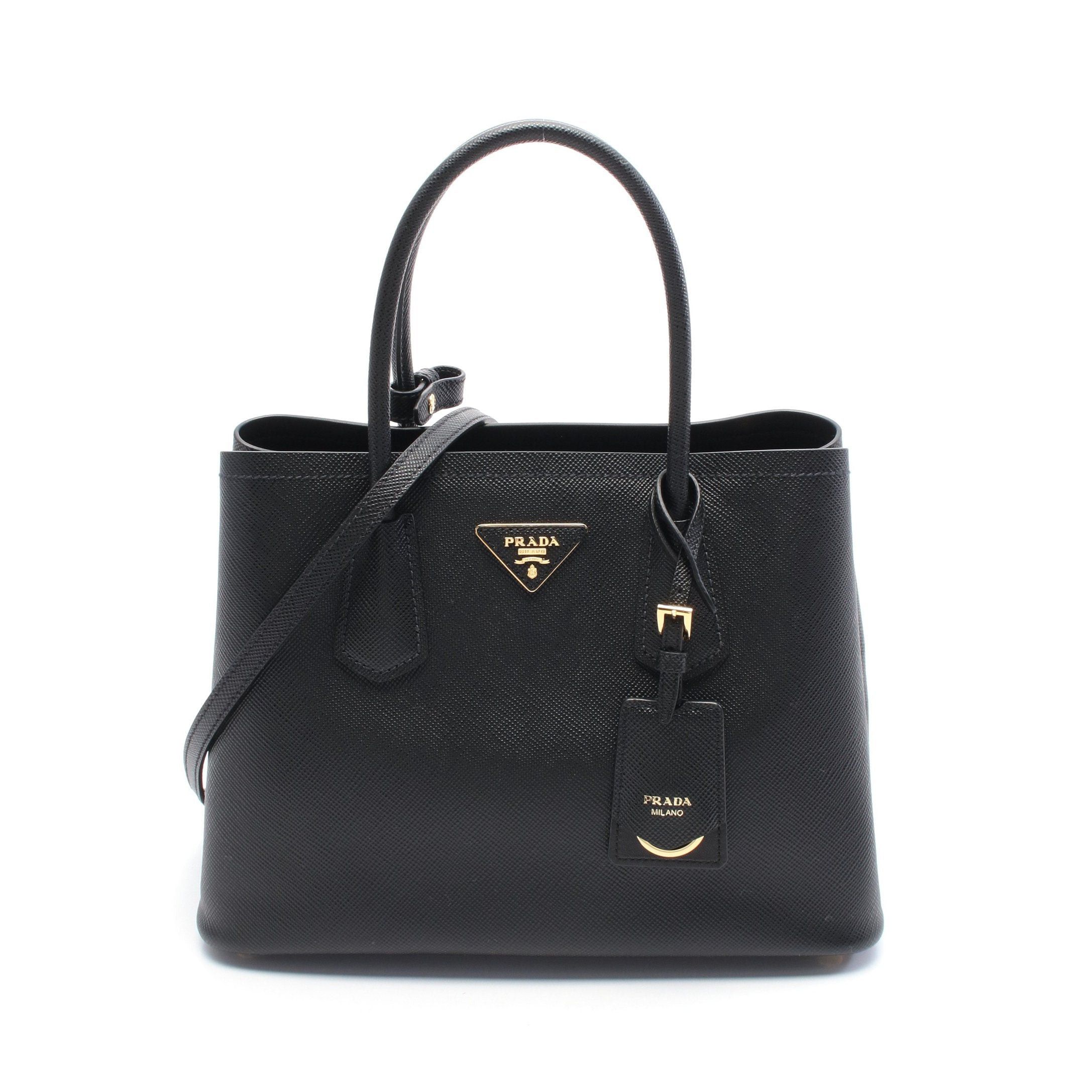 Prada Prada Saffiano Cuir Handbag Tote Bag Leather Black Size ONE SIZE - 1 Thumbnail