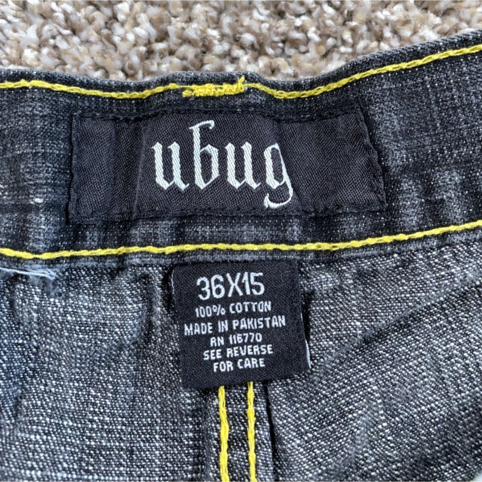 Vintage VINTAGE Ubug Baggy Fit Jean Shorts Bermuda Men 35 x 14 Black Yellow Stitching Denim Cotton Hip Hop Retro 90s Mens Size US 35 - 3 Thumbnail