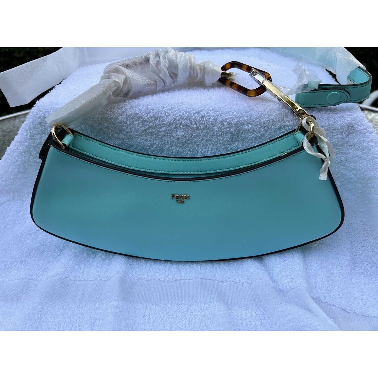 Fendi FENDI TIFFANY BLUE O’LOCK BAGUETTE LEATHER HOBO HANDBAG W BA Size ONE SIZE - 8 Thumbnail