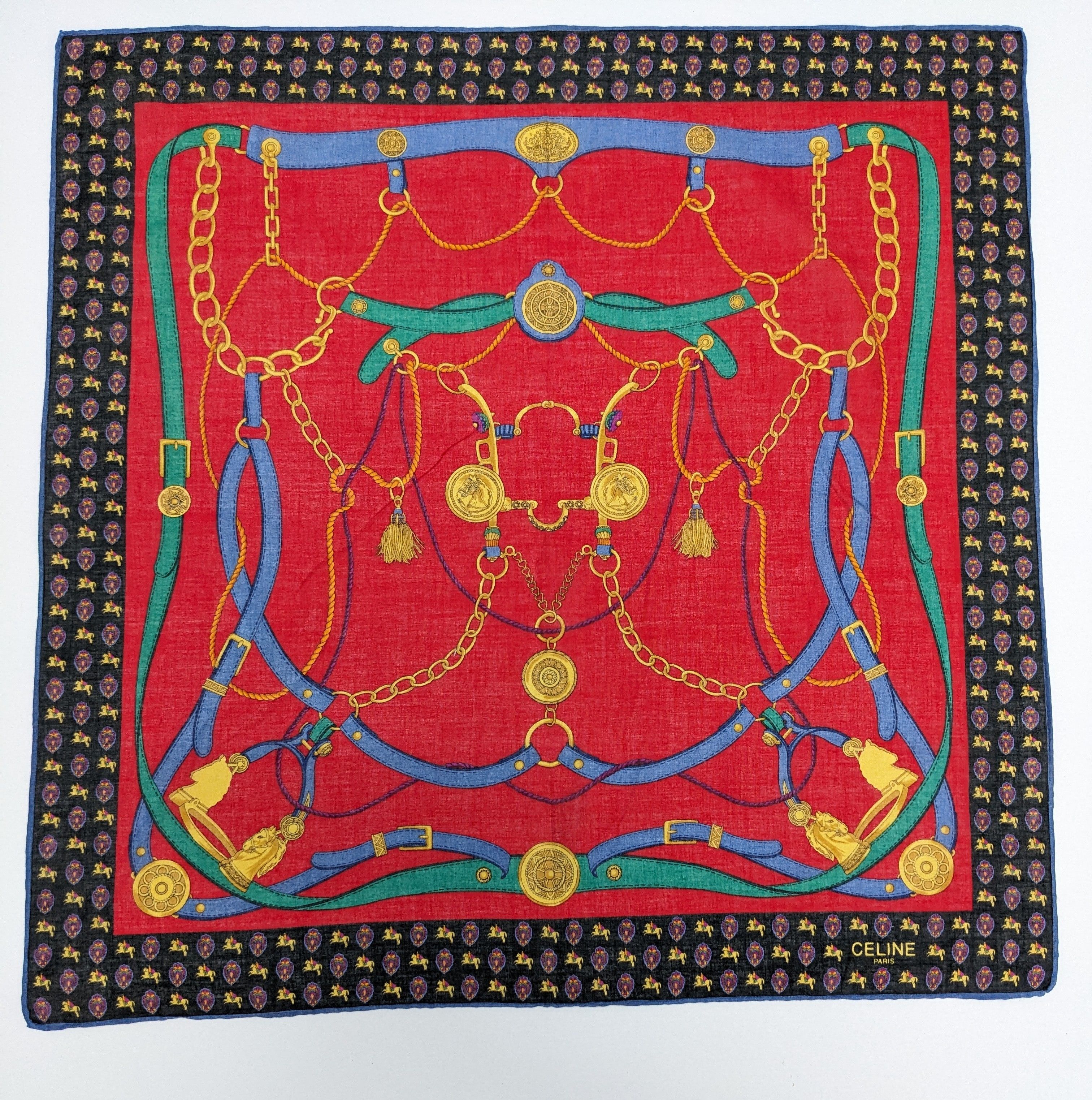 Celine CELINE Paris Silk Blend Scarf Red Gold Equestrian Harness Size ONE SIZE - 3 Thumbnail