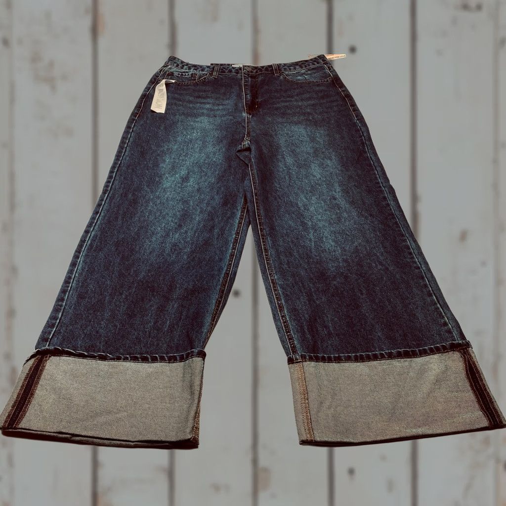 Vintage NWT Tinseltown Jeans Womens 15/32 Blue High Waist Wide Leg Cuffed Hem Denim Size 36" / US 14 / IT 50 - 1 Thumbnail