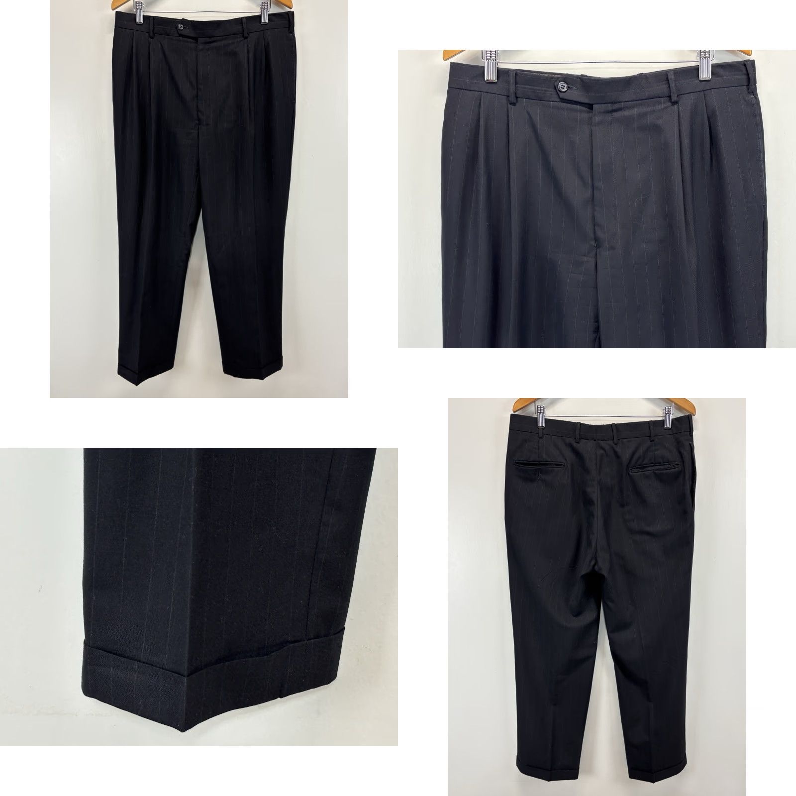 Jos. A. Bank VINTAGE Jos A Bank 2 Pc Navy Pinstripe Suit Men’s Jacket 44L Pants 35x31 Wool Cuffed Size 44R - 9 Thumbnail