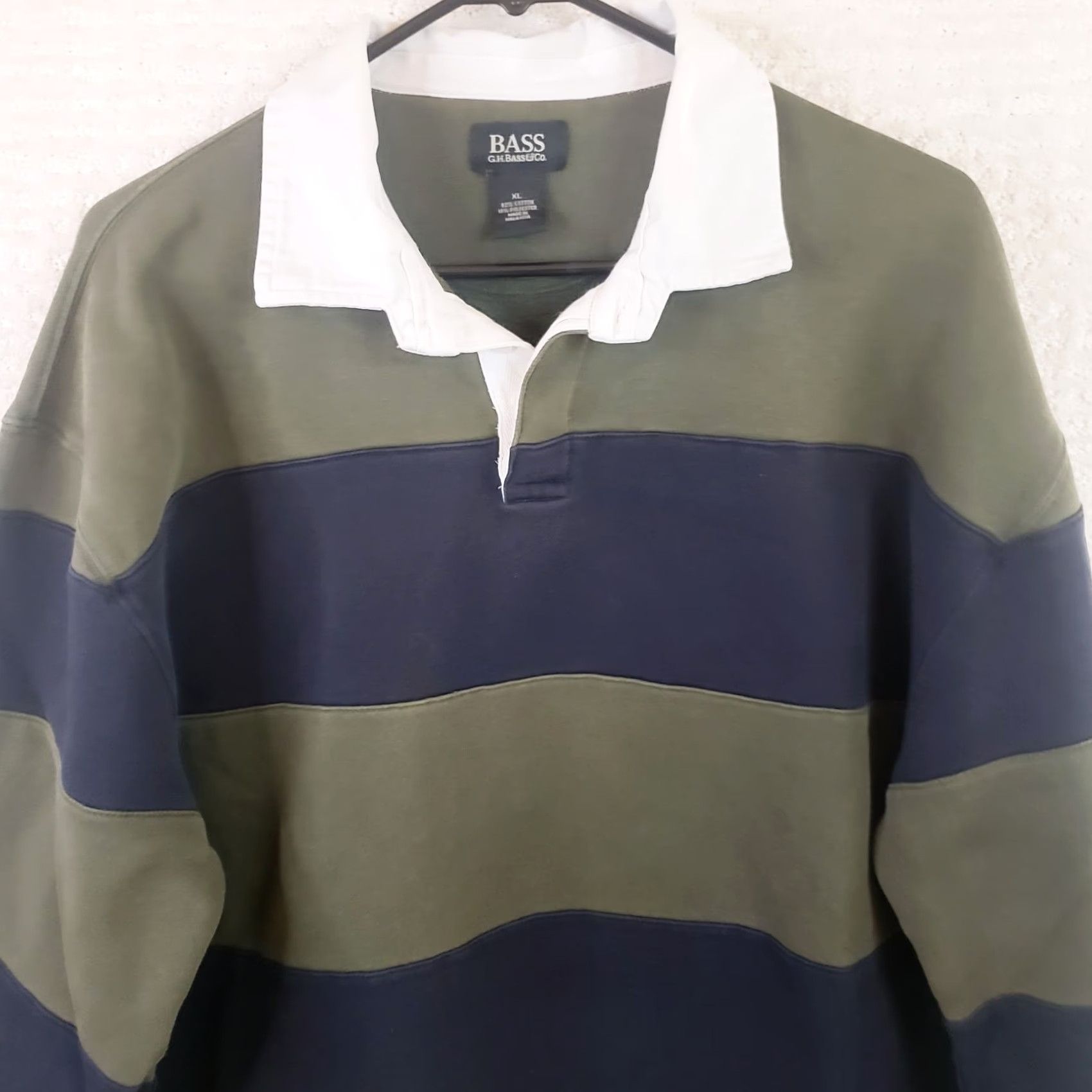 Vintage VINTAGE GH Bass Rugby Shirt Mens XL Blue Green Stripe White Collar LS Preppy Sweatshirt Size US XL / EU 56 / 4 - 2 Thumbnail