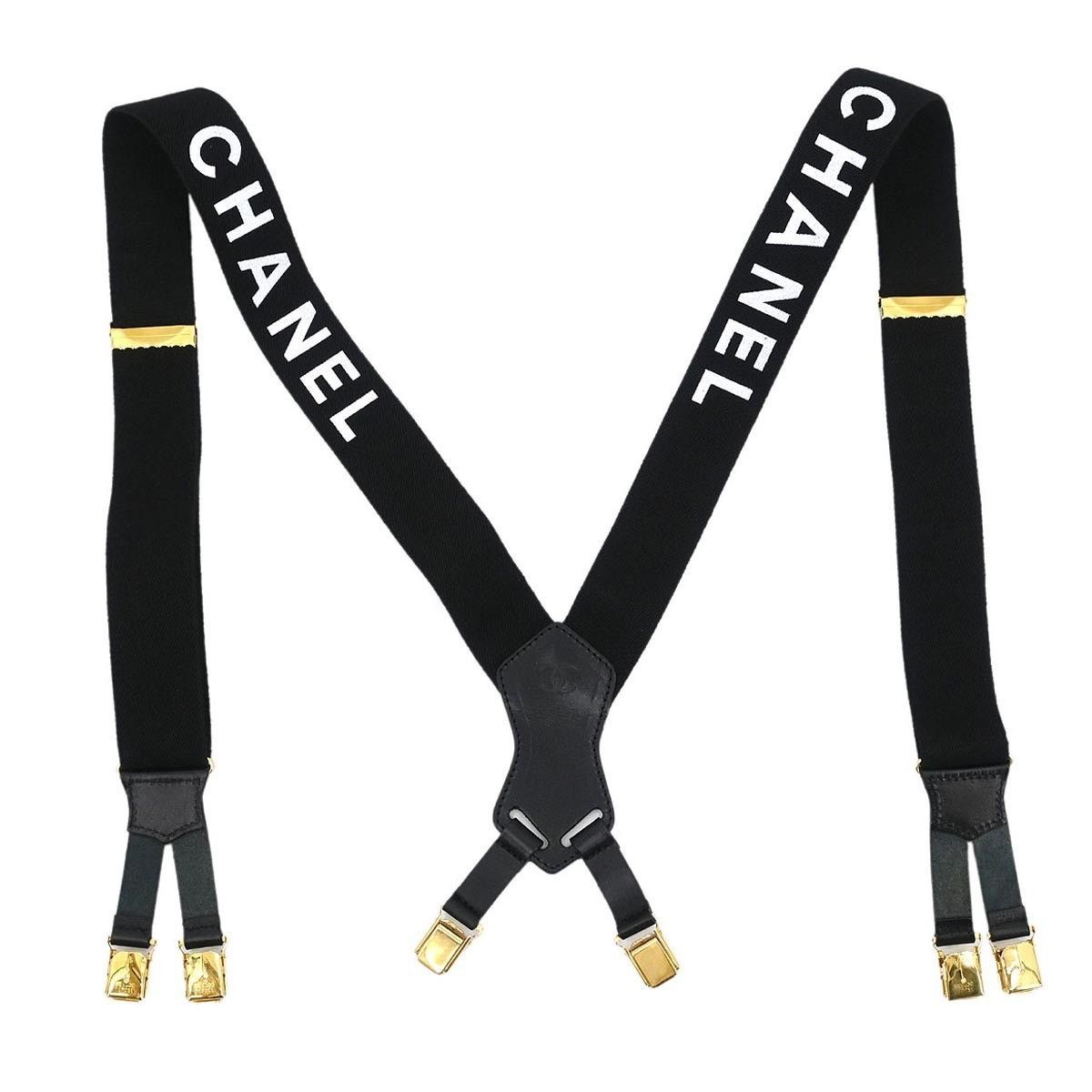 Chanel Canvas Logo Suspenders Belt Black