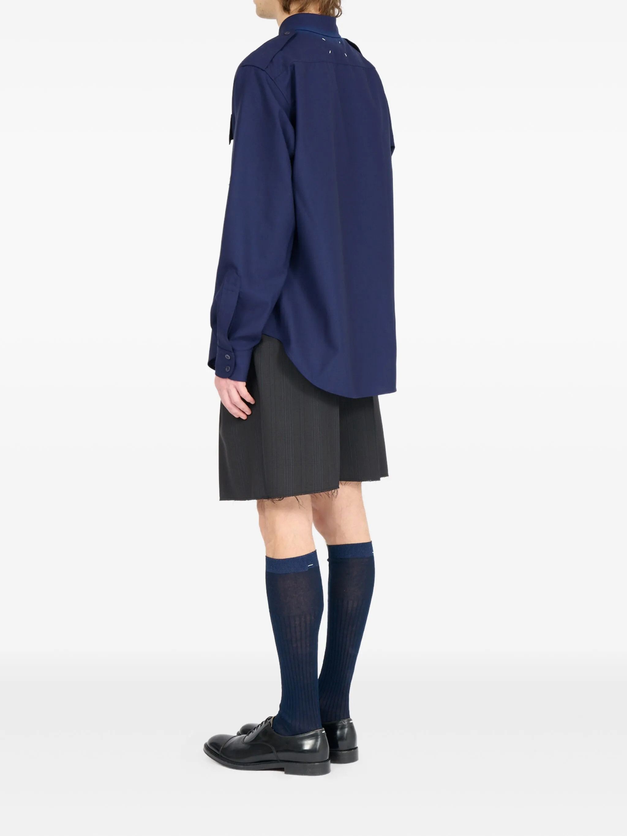 Maison Margiela o1w1db10526 Wool Shirt in Navy Blue Size US M / EU 48-50 / 2 - 6 Thumbnail
