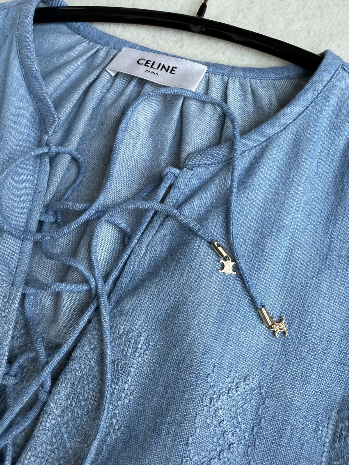 Celine $2450 SS24 Celine embroidered blouse shirt Hedi sample Size M / US 6-8 / IT 42-44 - 11 Thumbnail