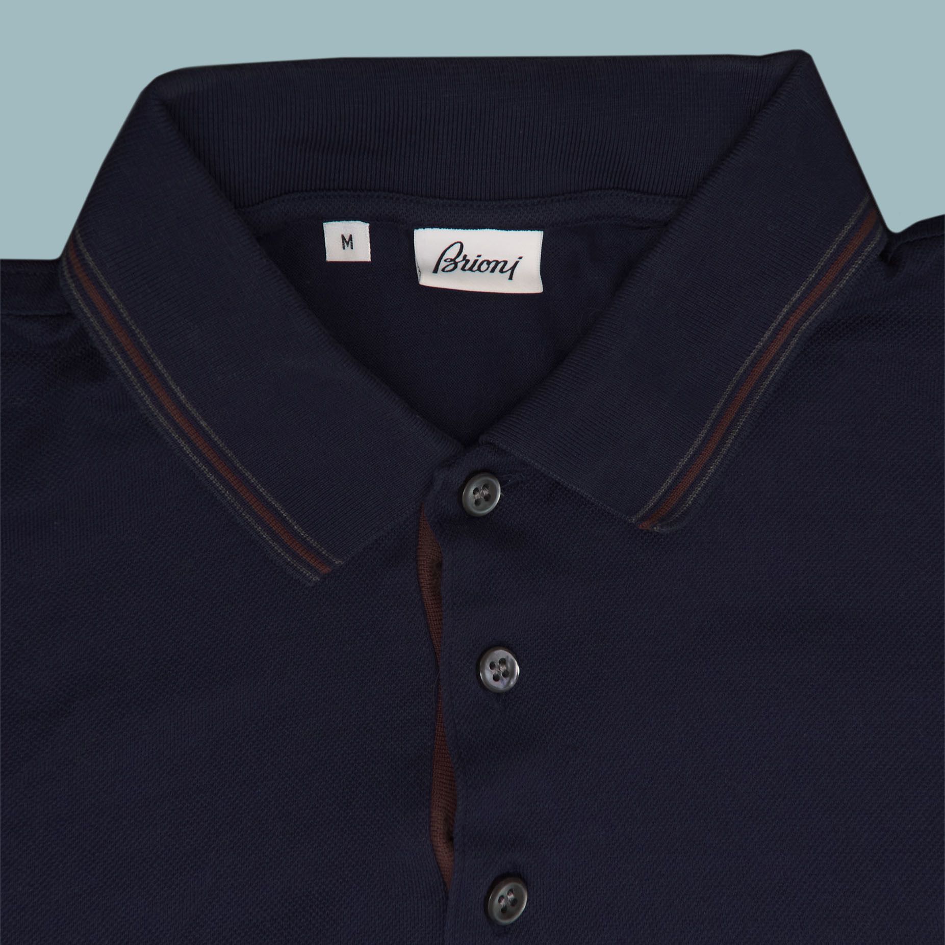 Brioni BRIONI Navy Polo Shirt Made in Italy Brown Trim Size US M / EU 48-50 / 2 - 1 Thumbnail