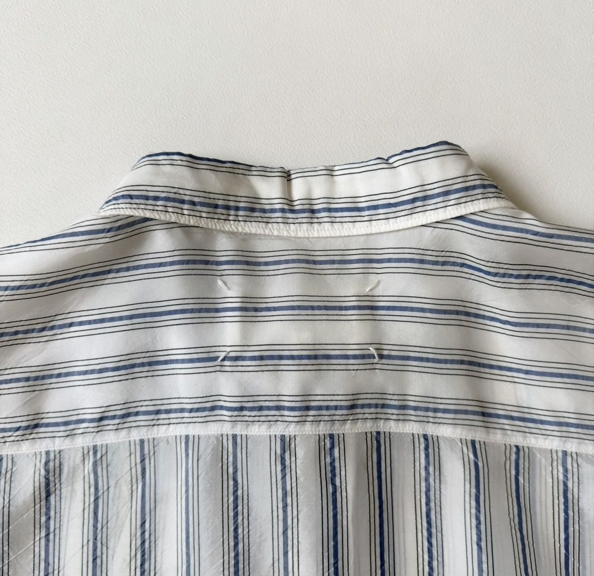 Maison Margiela S/S 20 White/Blue Crinkle Nylon Striped Shirt Size US XL / EU 56 / 4 - 19 Thumbnail