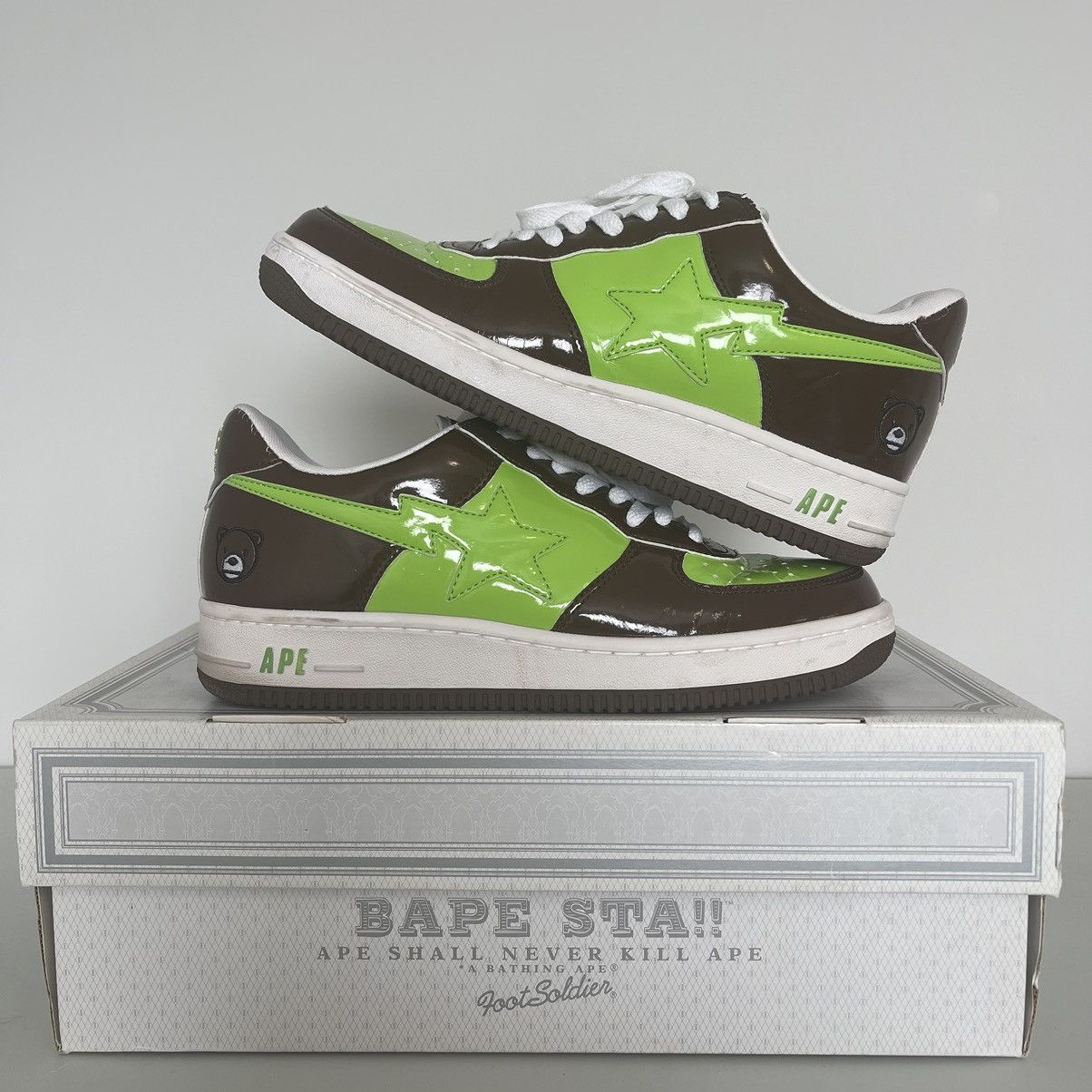image of Og Bapesta Brown Green Bear Patent 2006Fs-001 679 Shoes in Green Brown, Men's