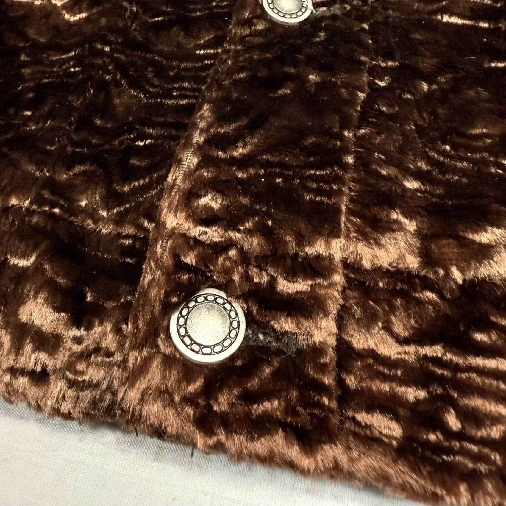 Vintage Chicos Orange Brown Faux Fur Jacket Blazer Silk Lined Button Front Sz 1 Women’s JackeT, Designer, Basic Jacket, Lined, Size 1, Orange brown, Button Size XS / US 0-2 / IT 36-38 - 6 Thumbnail