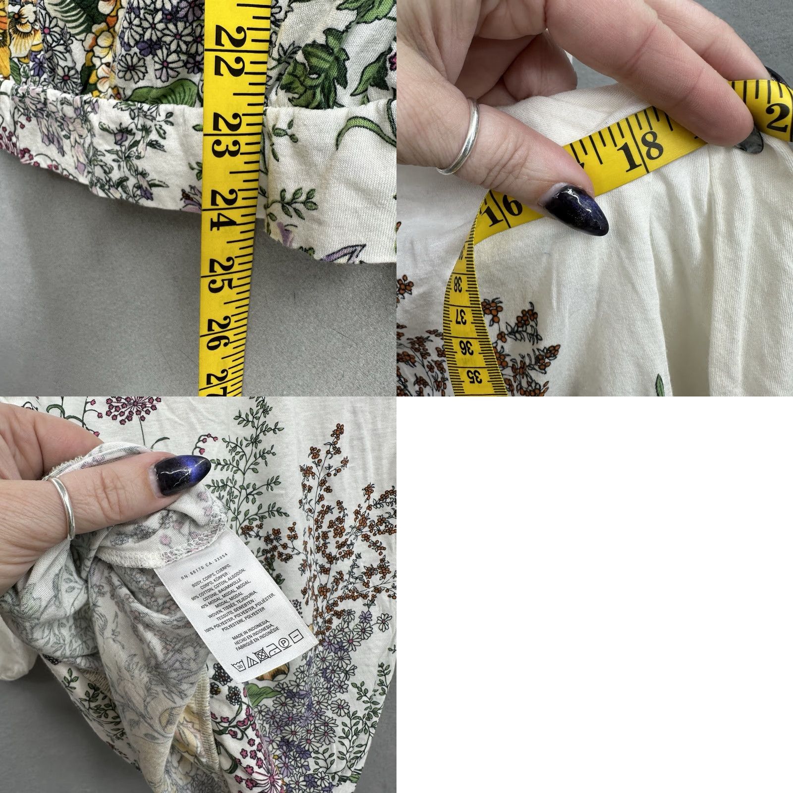 Vintage Meadow Rue Blouse Women M Ivory Floral Jersey Bow Neck Round Neck Casual Sleeve Basic Bohemian 90s? Size M / US 6-8 / IT 42-44 - 9 Thumbnail