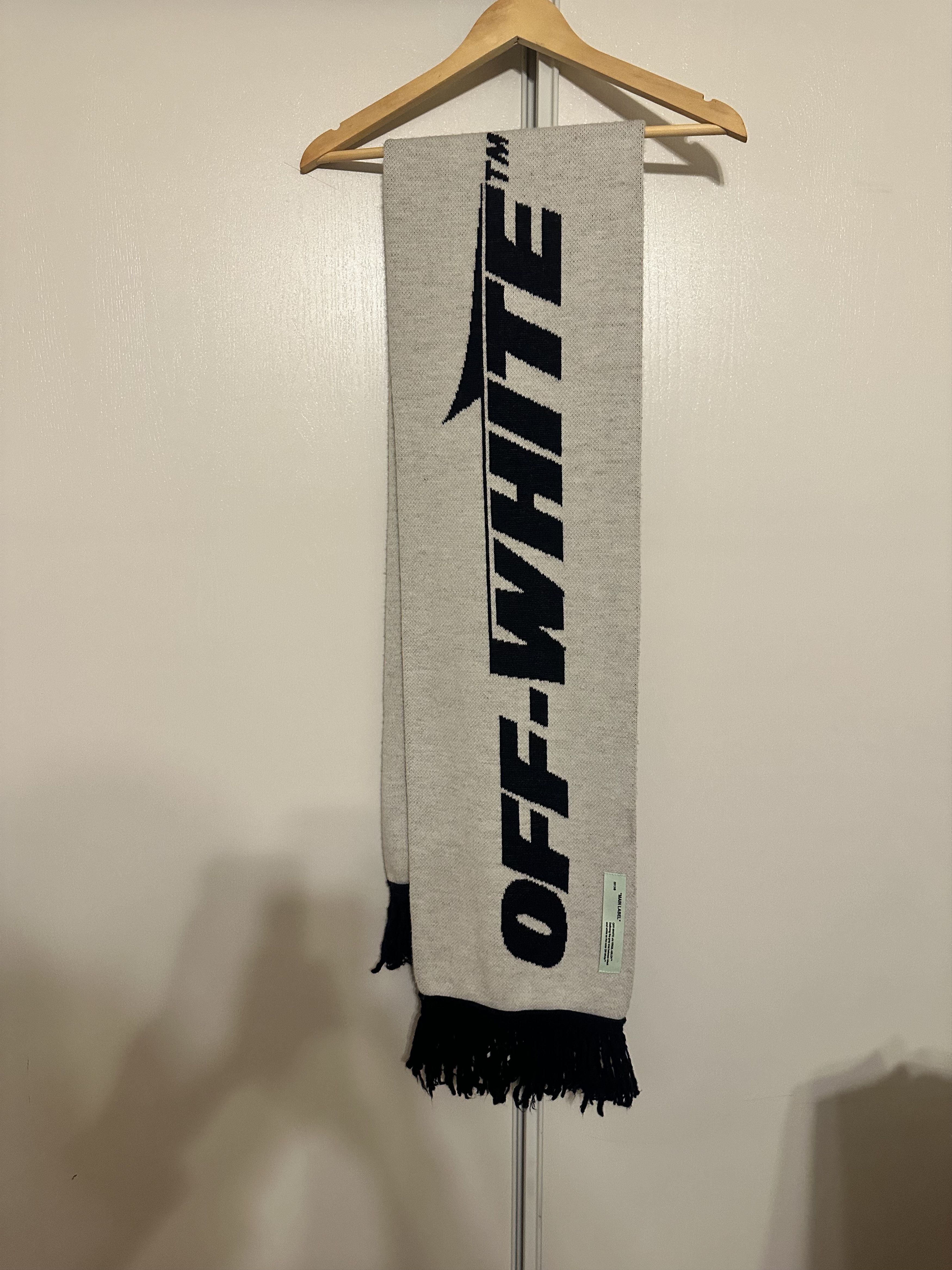 Off White gray and dark blue thick scarf
