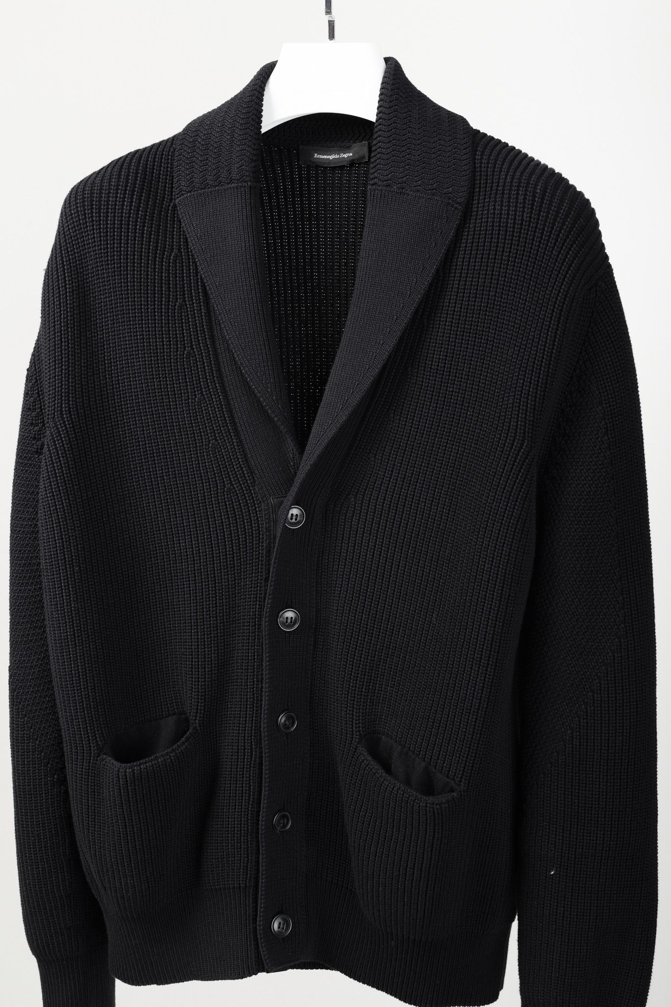 Ermenegildo Zegna Ermenegildo Zegna Navy Cotton-Silk Ribbed Knit Cardigan Size US L / EU 52-54 / 3 - 3 Thumbnail