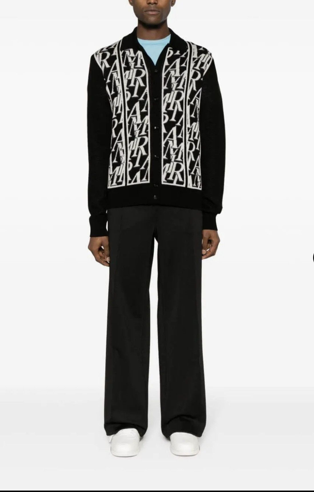 Amiri Amiri Repeat Wool-Jacquard Cardigan- Size L Size US L / EU 52-54 / 3 - 1 Thumbnail