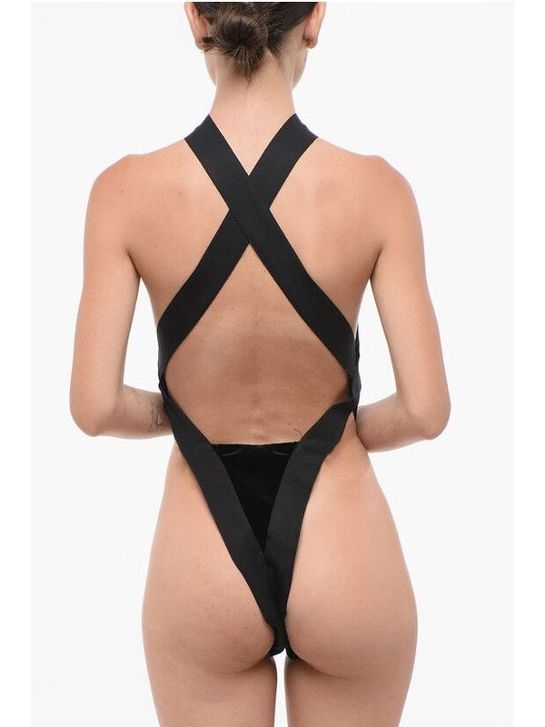 Saint Laurent Paris oc11z1025 Backless Bodysuit in Velvet in Black Size M / US 6-8 / IT 42-44 - 2 Thumbnail