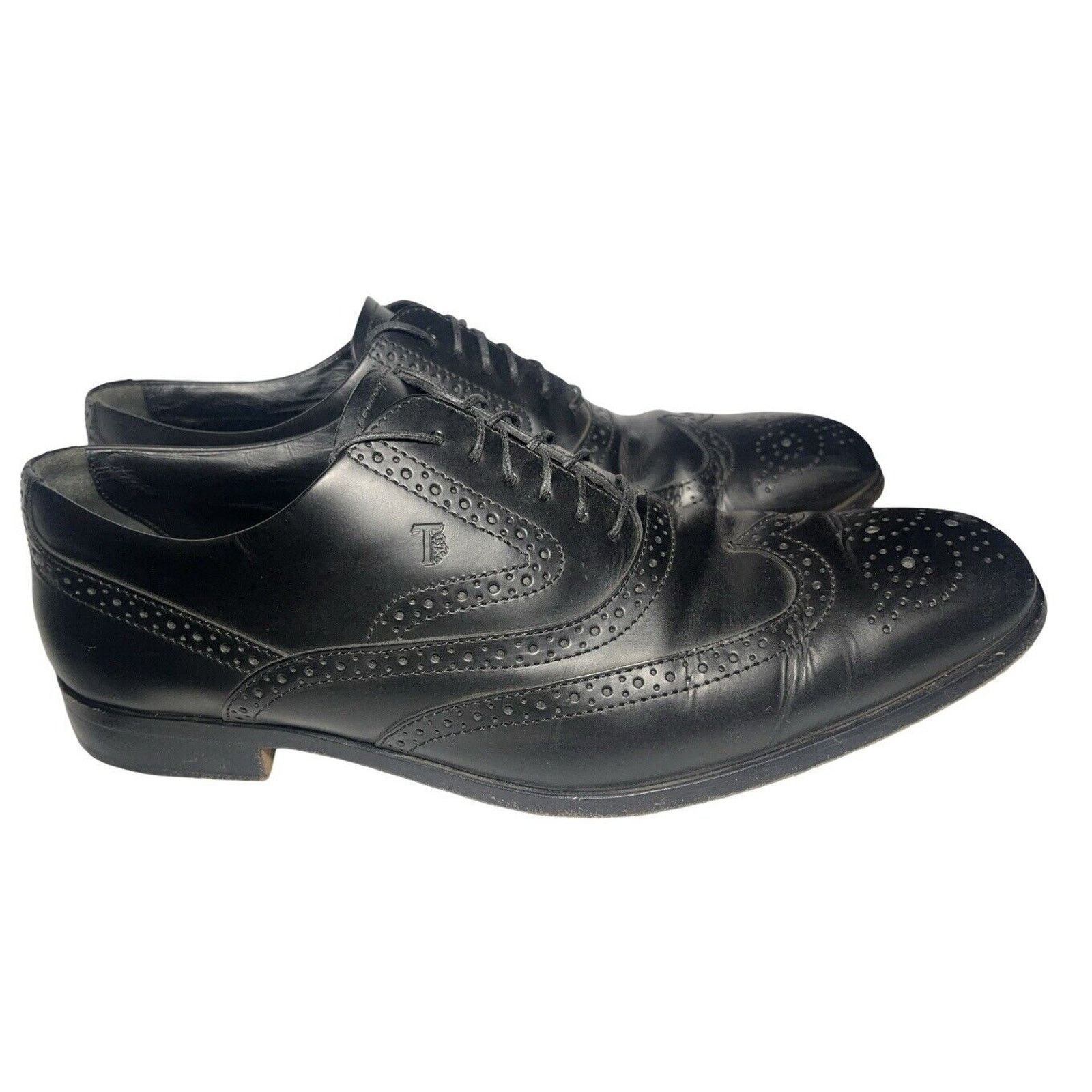 image of Tods Tod's Men's Leather Bucature Wing Tip Oxford Black 8.5 Shoes