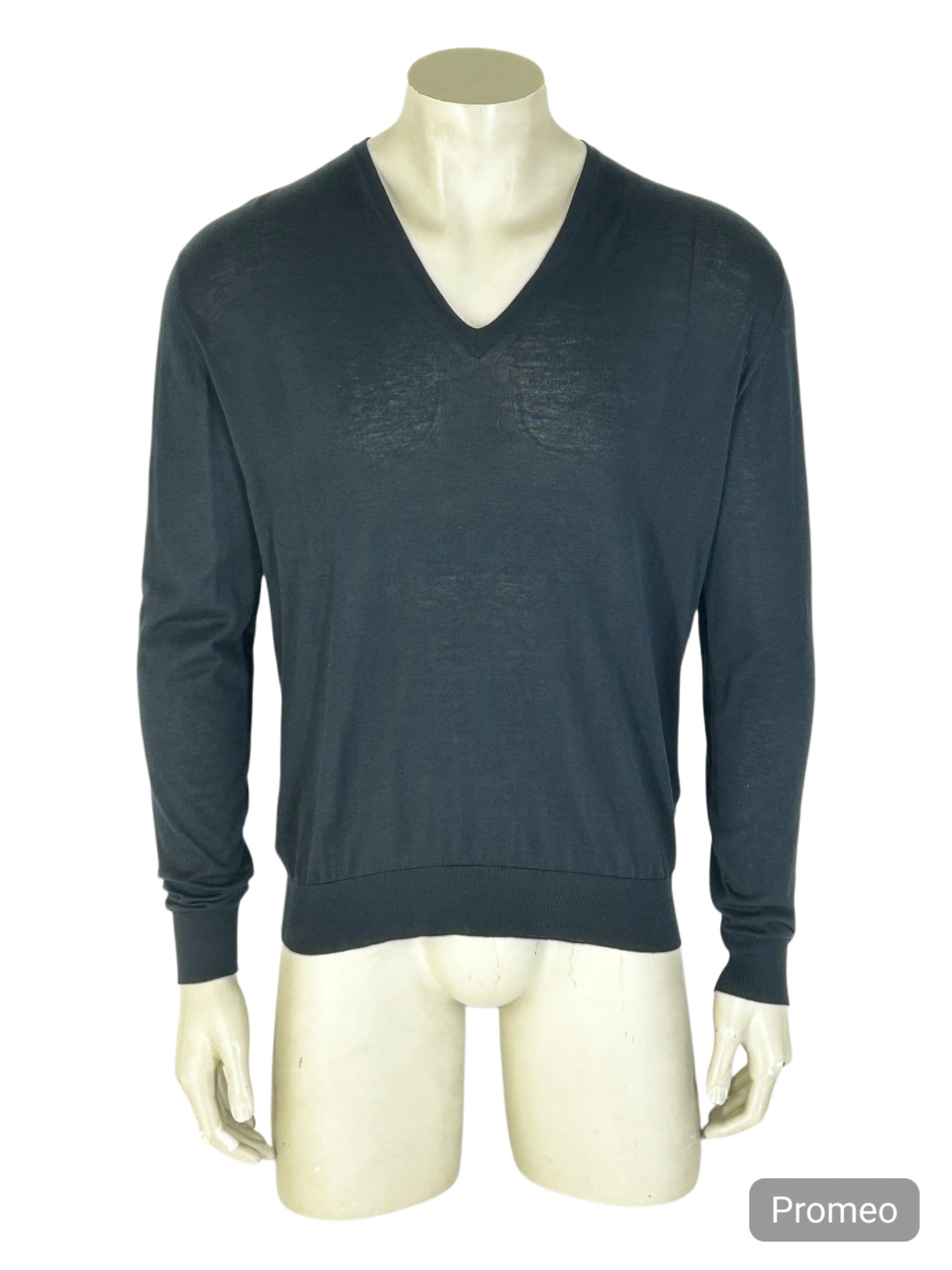 Prada Prada Blue Colour Fine Gauge Cotton V-Neck Knitwear Size US M / EU 48-50 / 2 - 1 Thumbnail