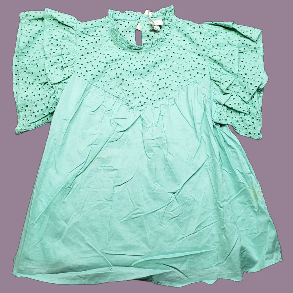 Vintage A New Day Green Polka Dot Flutter Sleeve Blouse Women’s Large Keyhole Neck Casual Top Size L / US 10 / IT 46 - 1 Thumbnail