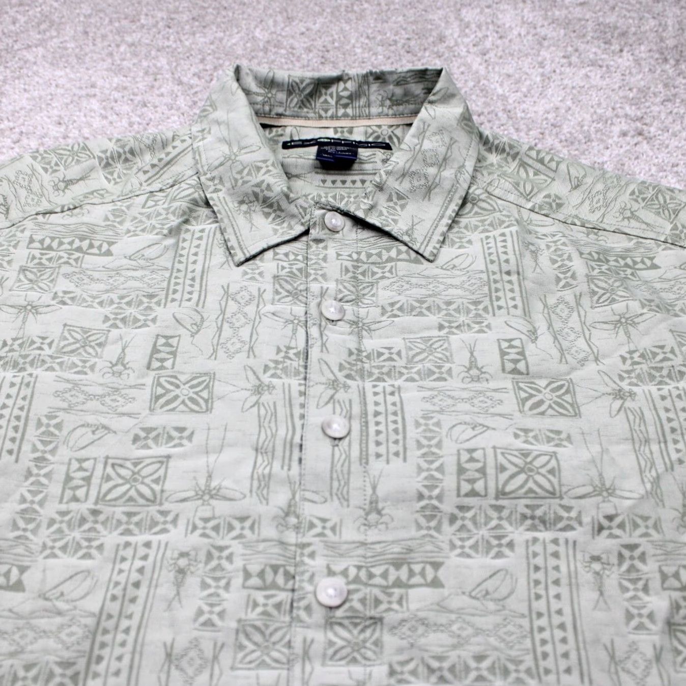 ExOfficio ExOfficio Shirt Mens Small Green Geometric Modal/Poly Blend Short Sleeve Button Shirt Size US S / EU 44-46 / 1 - 4 Thumbnail