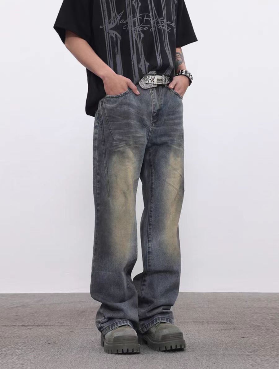 Japanese Brand × Jean Washed vintage wide leg baggy straight leg jeans Size US 33 - 4 Thumbnail