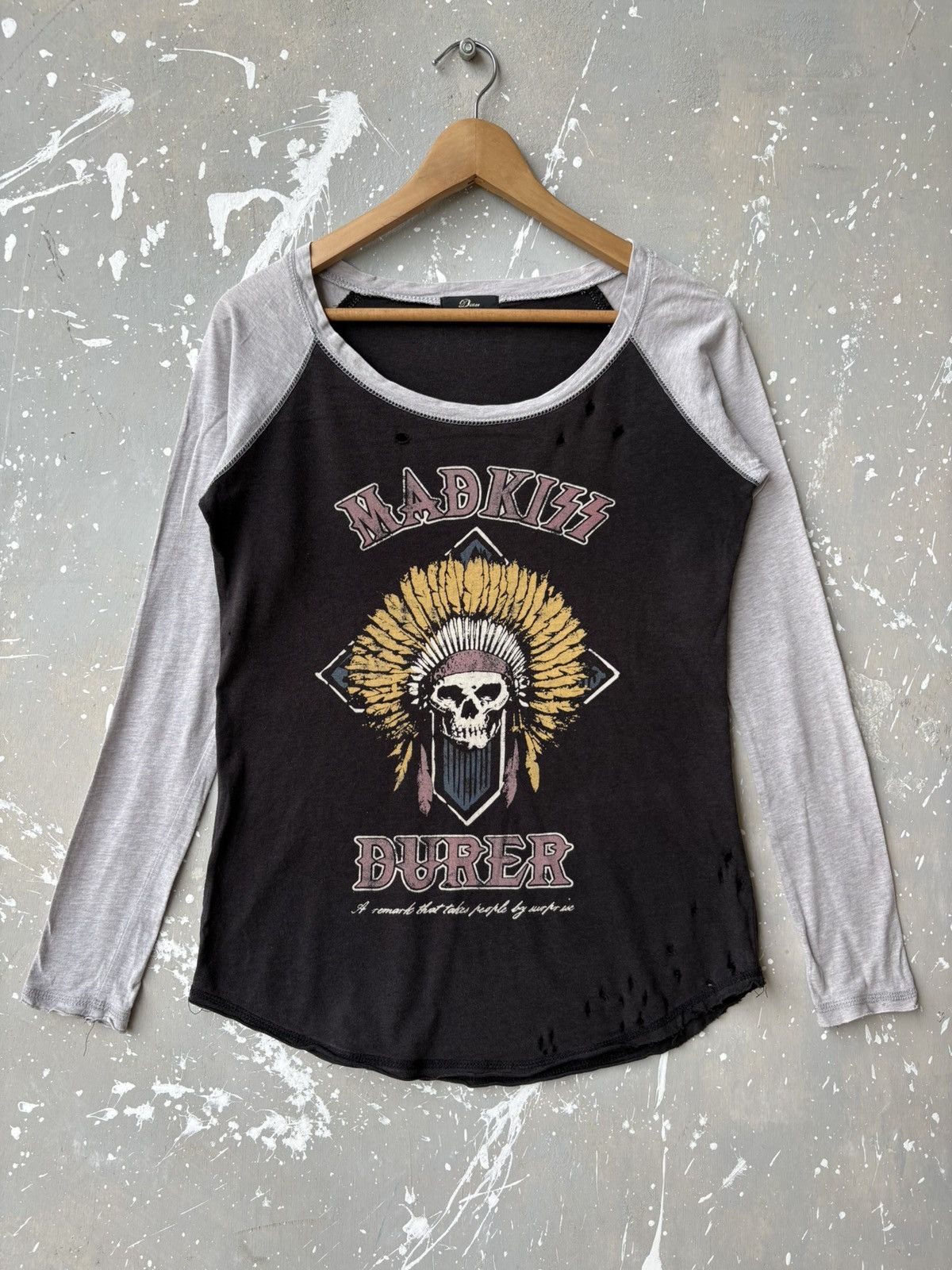 Japanese Brand TRASHED Distressed Durer Madkiss Native Skull Long Sleeve Size US S / EU 44-46 / 1 - 1 Thumbnail