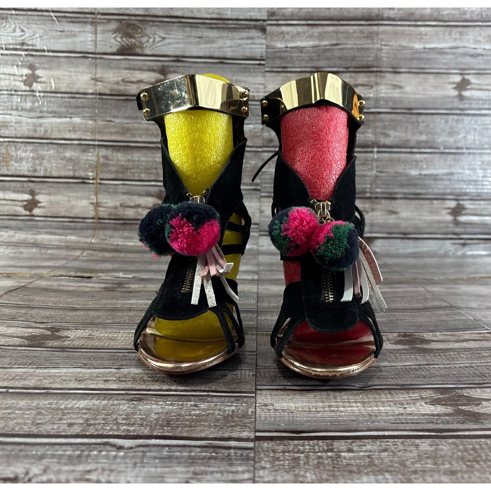 Sophia Webster Sophia Webster Gold Mirrored Leather Yasmina Pom Pom Sandals Size US 7 / IT 37 - 3 Thumbnail