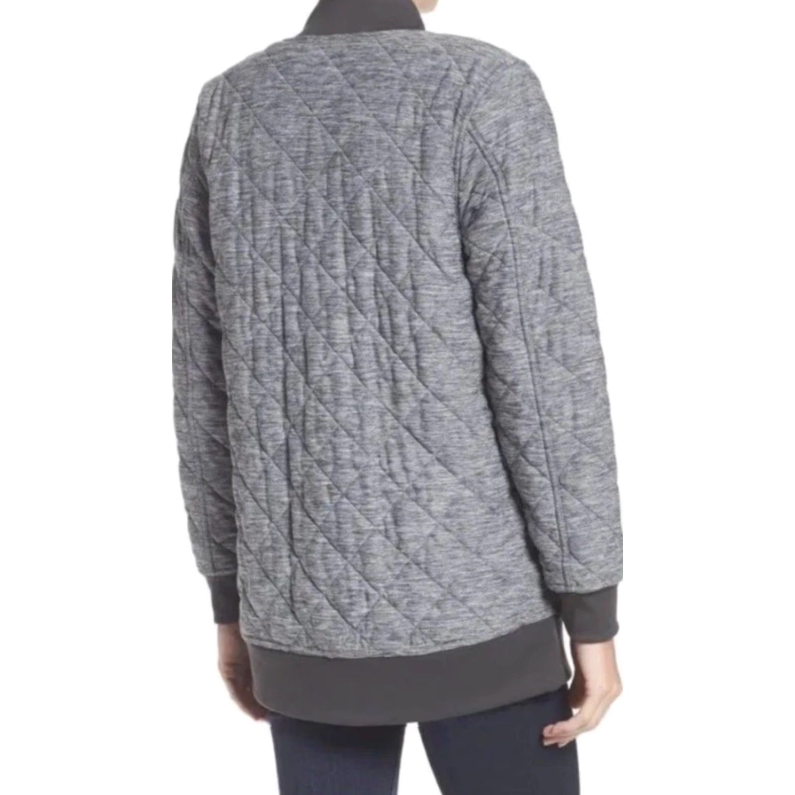The North Face VINTAGE? Wait it's not vintage. The North Face Quilted Mod Bomber Insulated Knit Jacket Gray Women Large Zip Hooded Long Sleeve Regular Fit Size L / US 10 / IT 46 - 3 Thumbnail