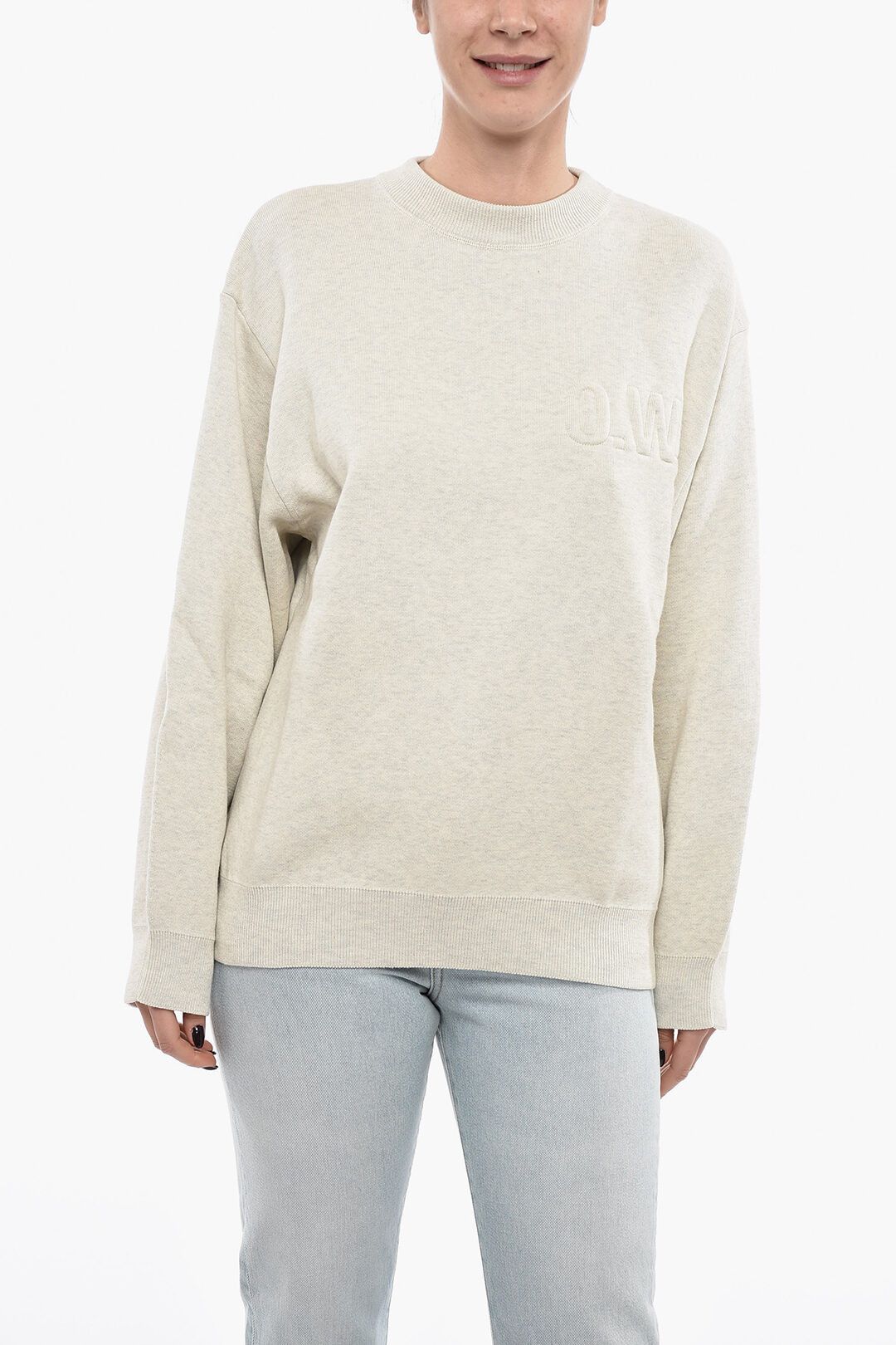 image of Off White Og1Mm0524 Crewneck Sweater In Beige, Women's (Size Medium)