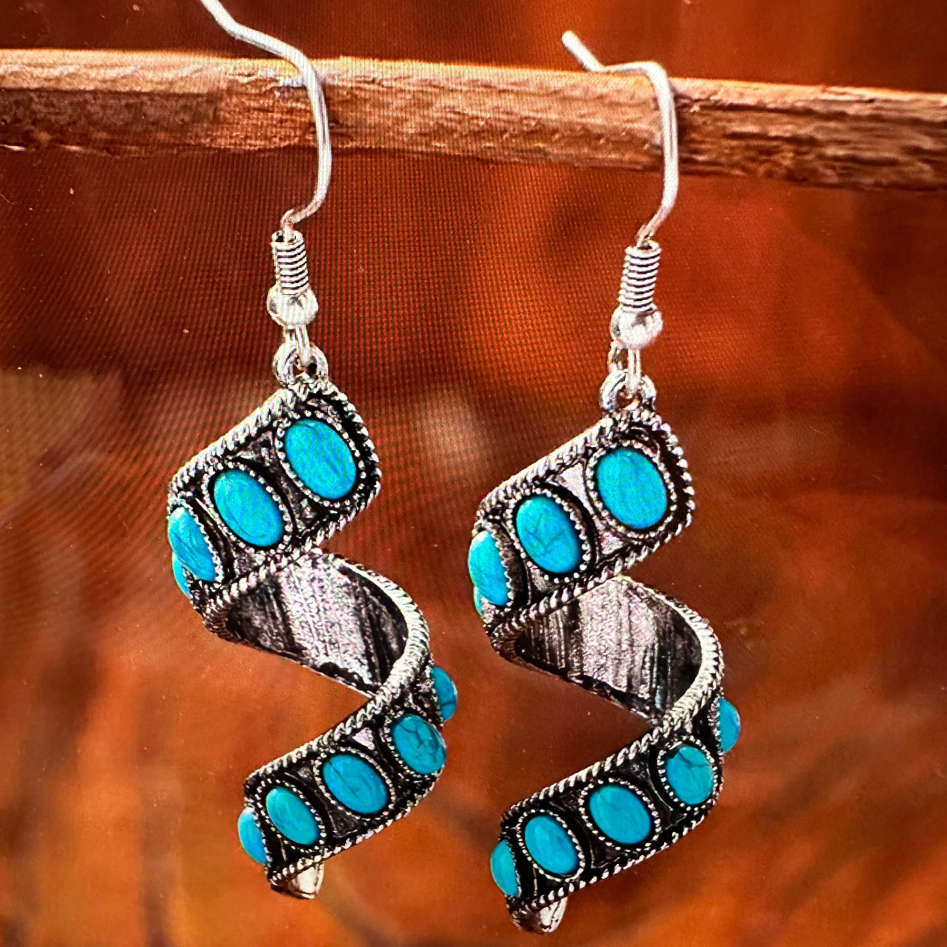 Other Boho Hippie Cowgirl Twirl Wire Drop Earrings, Turquoise Ston Size ONE SIZE - 6 Thumbnail
