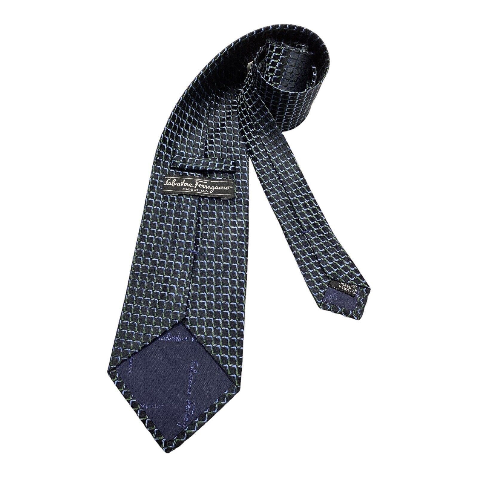 Salvatore Ferragamo SALVATORE FERRAGAMO Blue Geometric Luxury Silk Tie Made In I Size ONE SIZE - 2 Thumbnail