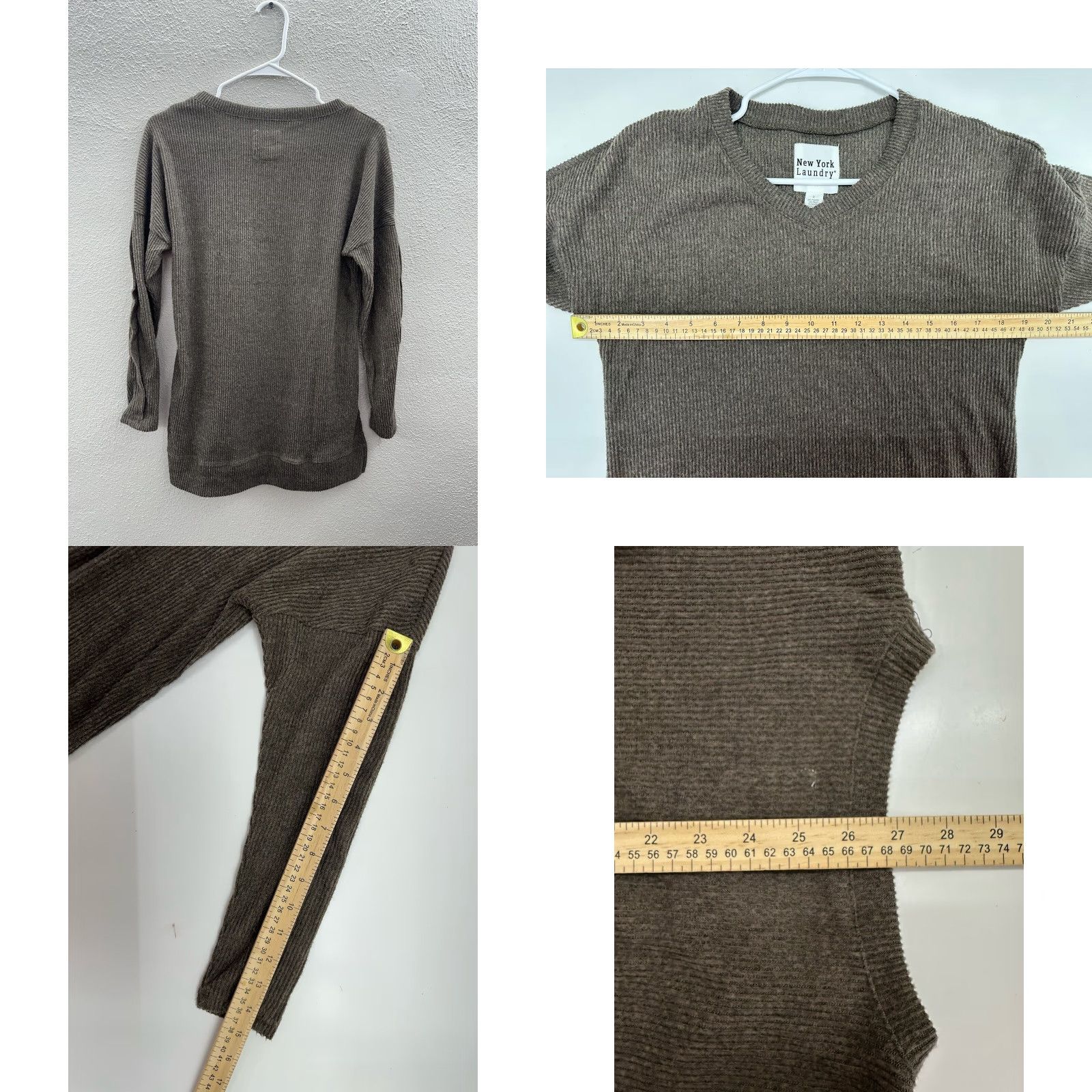 Vintage New York Laundry Sweater Womens Small Brown Ribbed Long Sleeve V-Neck Size S / US 4 / IT 40 - 8 Thumbnail