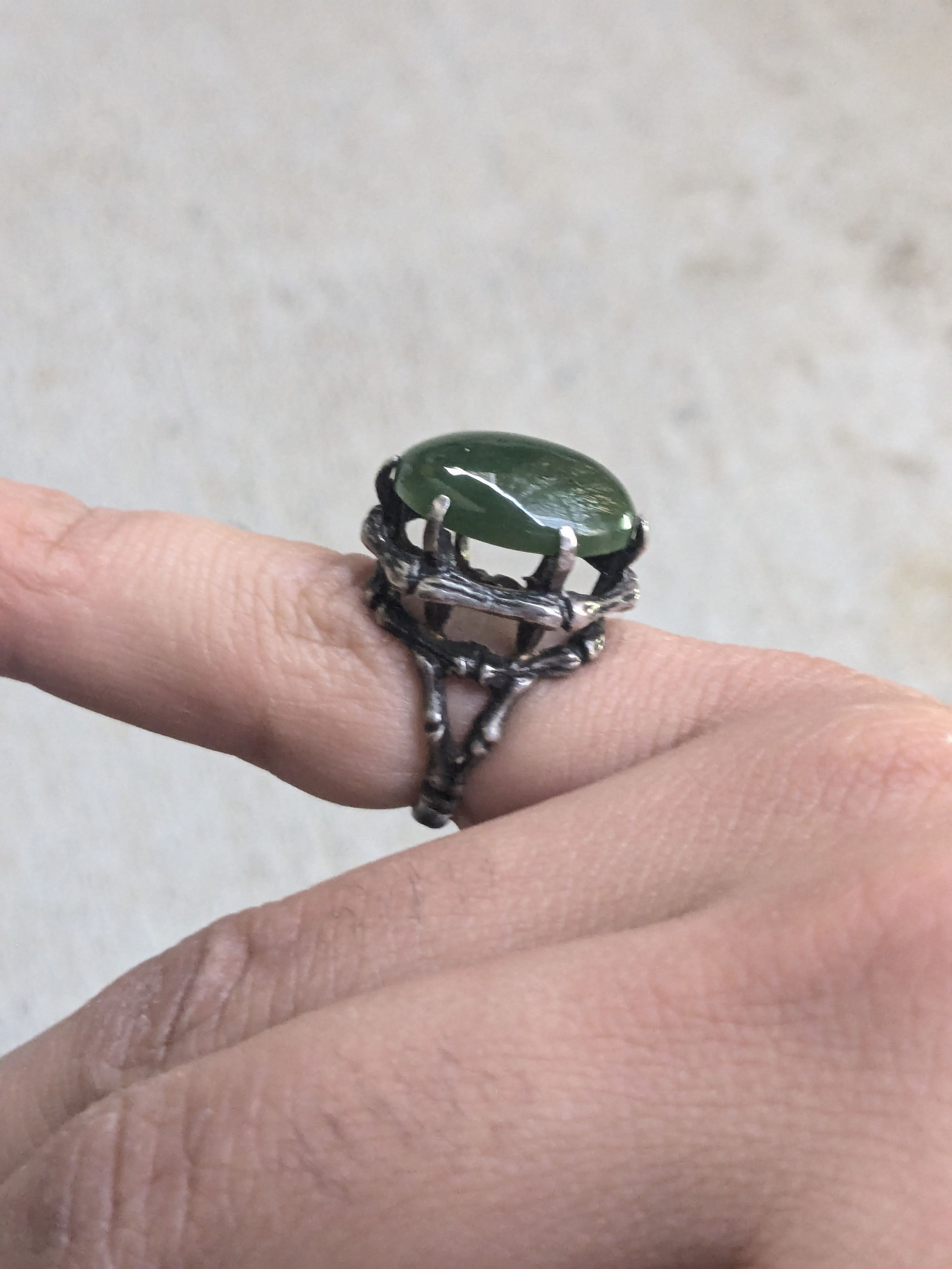 Vintage Vintage Sterling Silver Ring Green Jade 5.25 Brutalist Size ONE SIZE - 12 Thumbnail