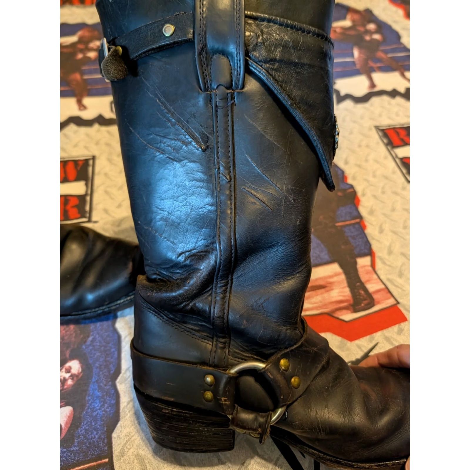 Frye VINTAGE Frye Harness Boot USA Men's Size 10M Moto Black Disressed Size US 9 / EU 42 - 2 Thumbnail