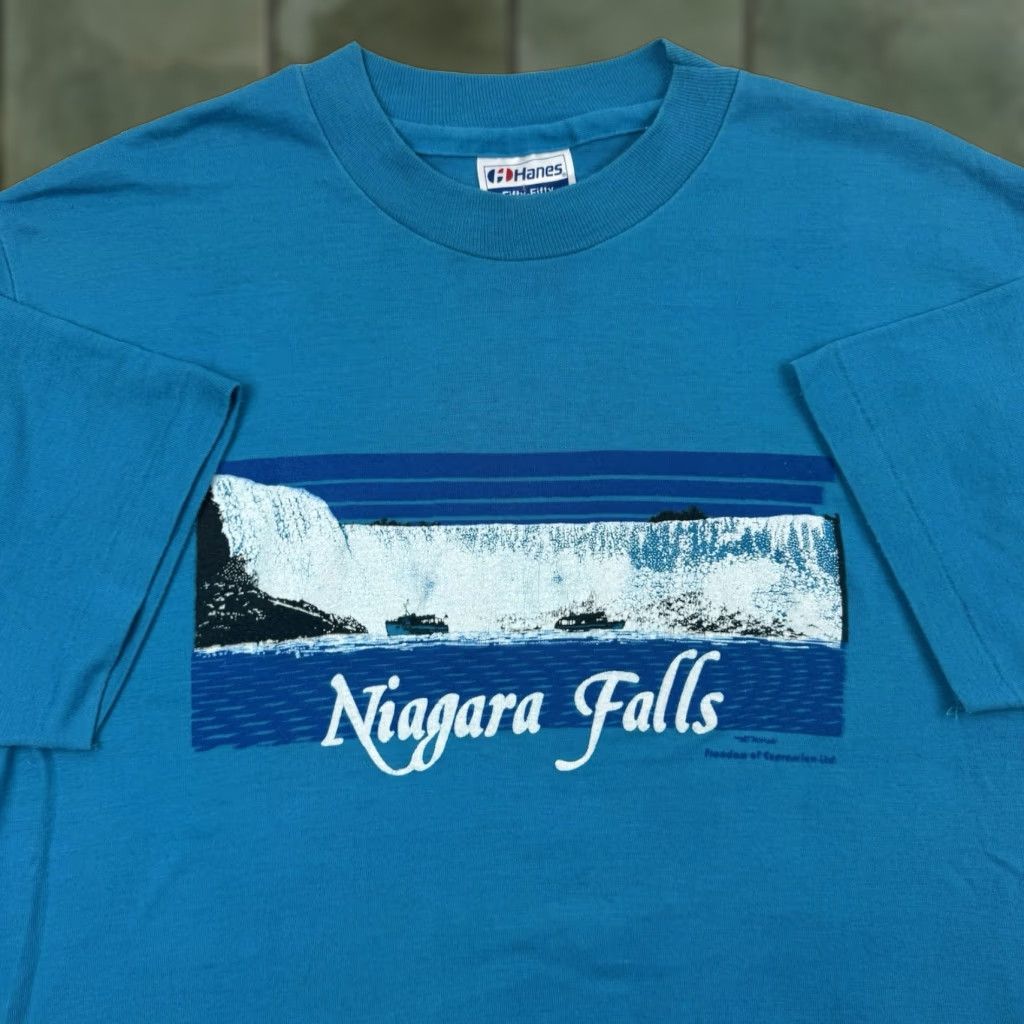 Hanes VINTAGE Niagara Falls T Shirt Men Large Blue Waterfall Nature 1980s Hanes Crew Neck Short Sleeve 80s Size US L / EU 52-54 / 3 - 1 Thumbnail