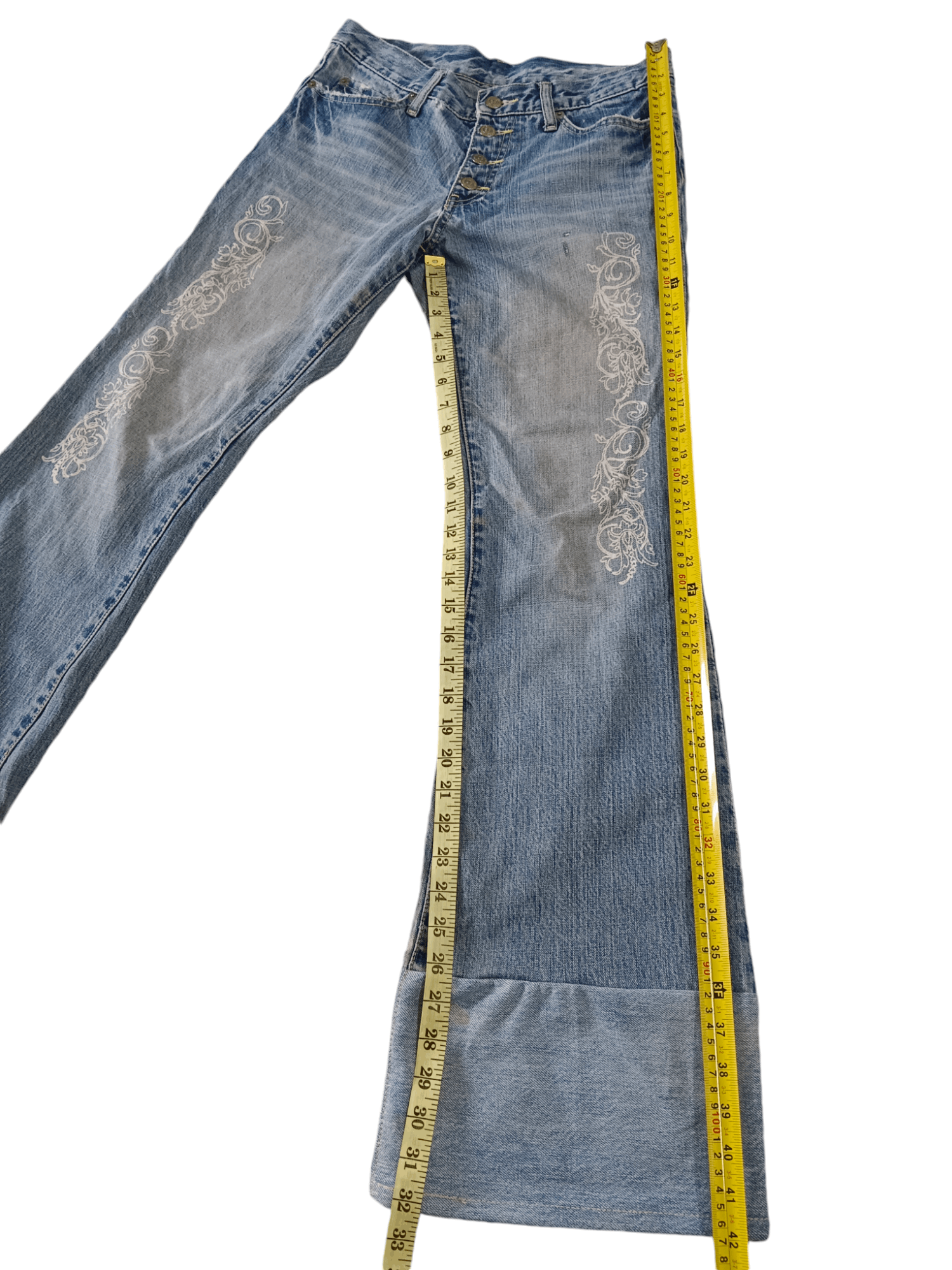 Tornado Mart Tornado Mart Tribal Tattoo Thrash Super Flare Denim Size US 29 - 6 Thumbnail