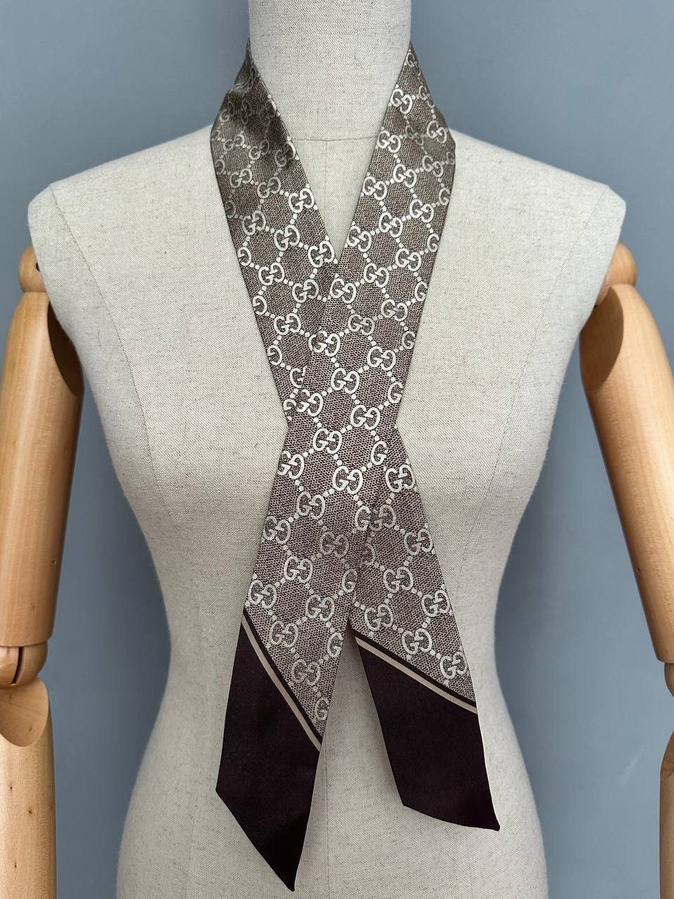 Gucci Gucci Silk Scarf Bandeau Monogram GG Brown New 100% Auth Size ONE SIZE - 2 Thumbnail