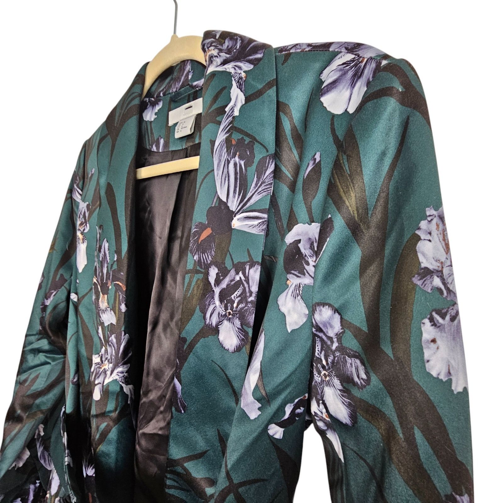 H&M H&M Womens Satin Floral Blazer Size 6 Belted Whimsigoth Size M / US 6-8 / IT 42-44 - 5 Thumbnail